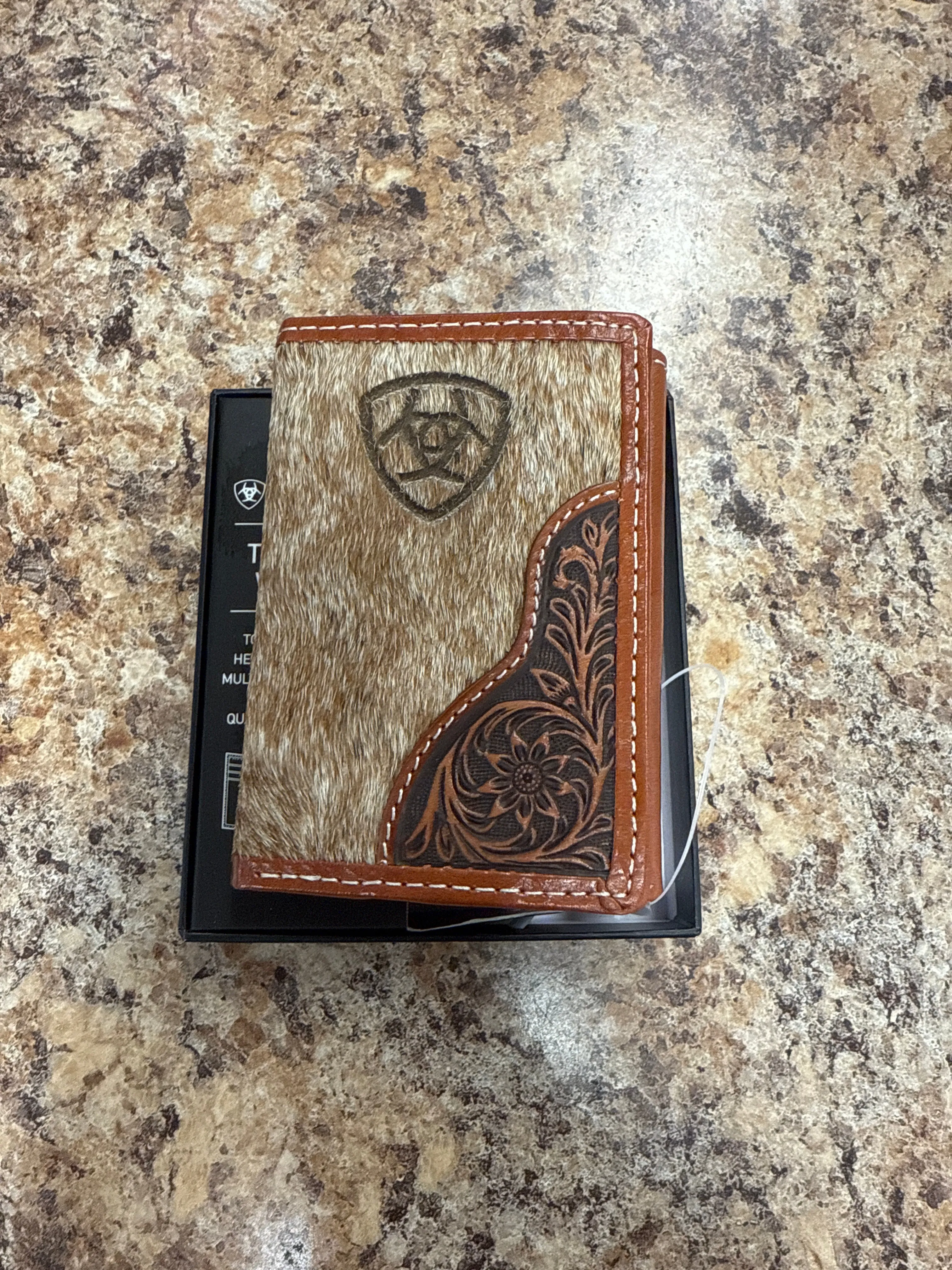 Ariat Leather Hide Tri-Fold Wallet
