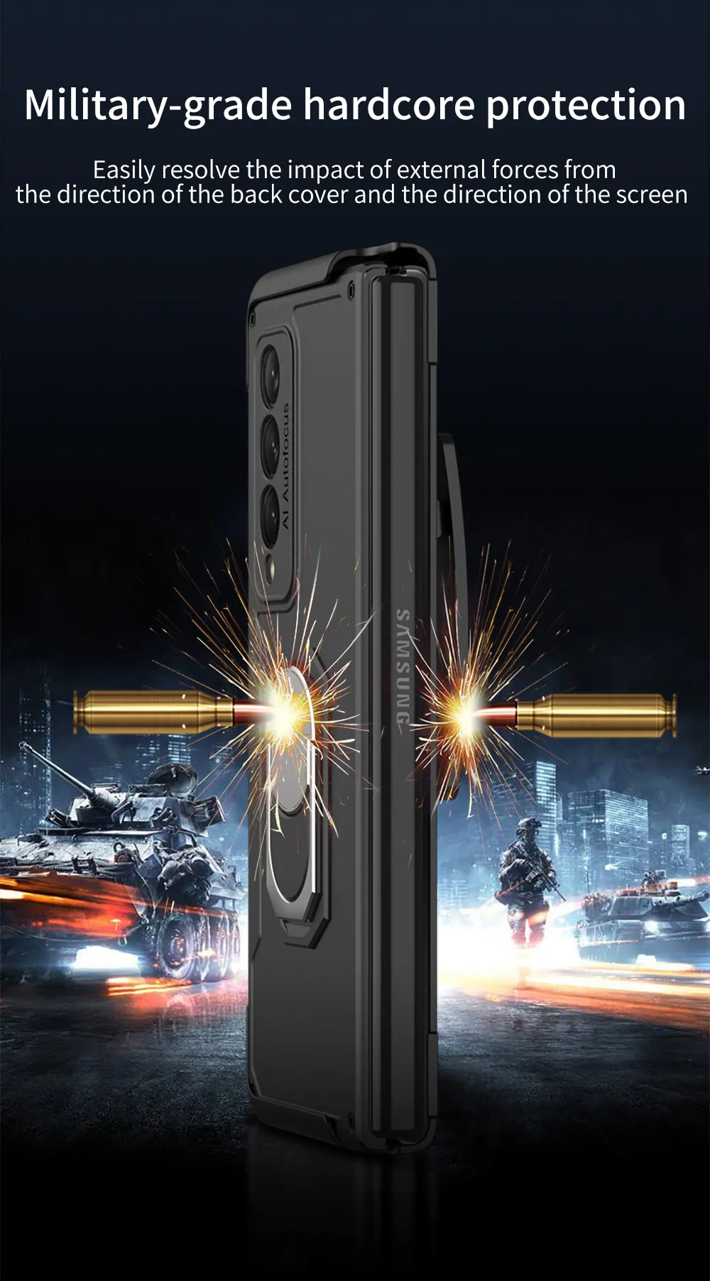 Armor Back Clip Stand Holder Case For Samsung Galaxy Z Fold 3 5G Anti-knock Protection Hard Cover For Samsung Z Fold 3 Case