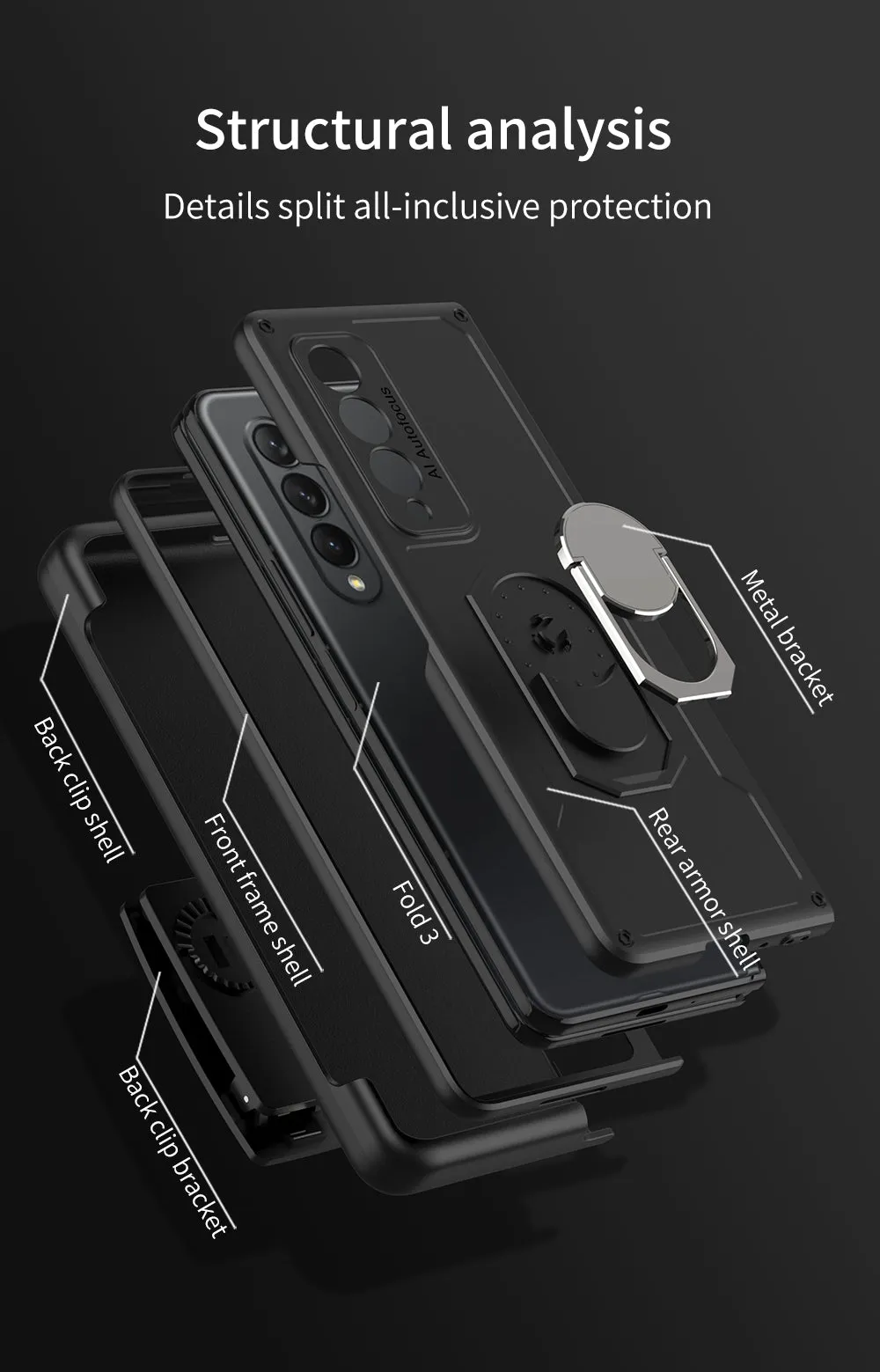 Armor Back Clip Stand Holder Case For Samsung Galaxy Z Fold 3 5G Anti-knock Protection Hard Cover For Samsung Z Fold 3 Case
