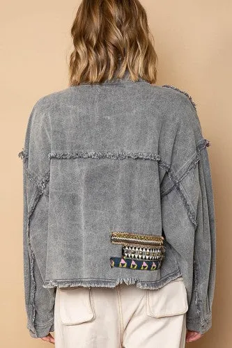 Ash Black Zippered Fray Hem Jacket