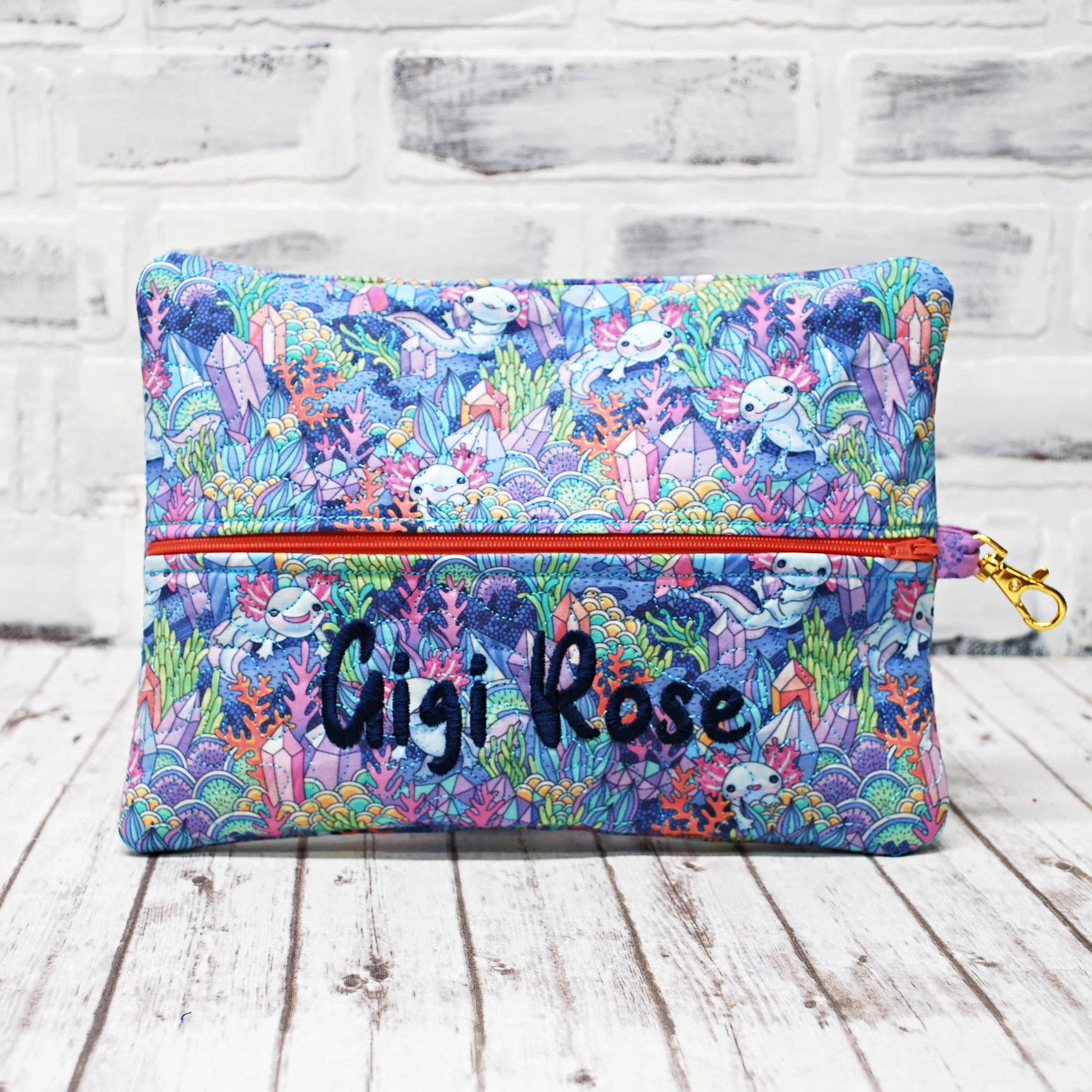 Axolotl Personalized Quilted Pouch