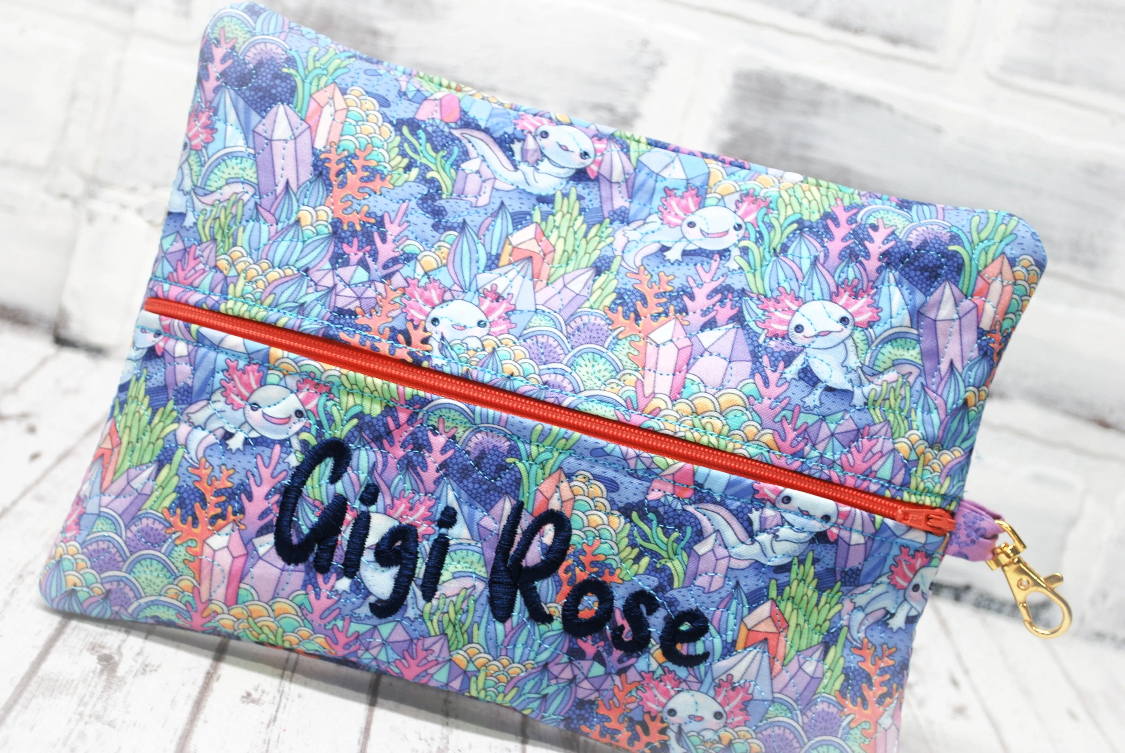 Axolotl Personalized Quilted Pouch