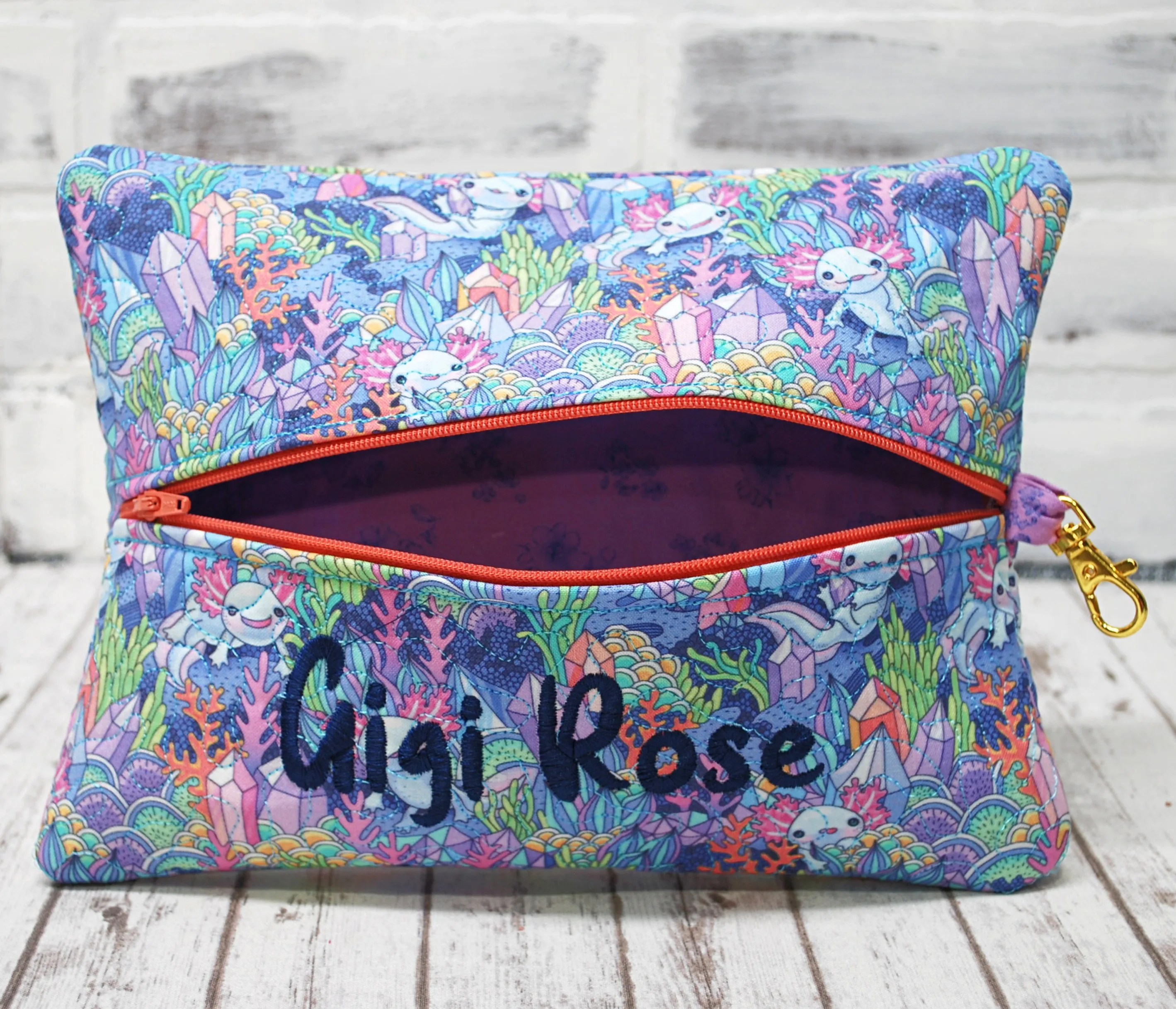 Axolotl Personalized Quilted Pouch