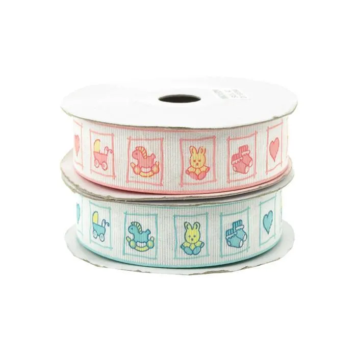 Baby Toys Print Polyester Ribbon, 7/8-inch, 25-yard