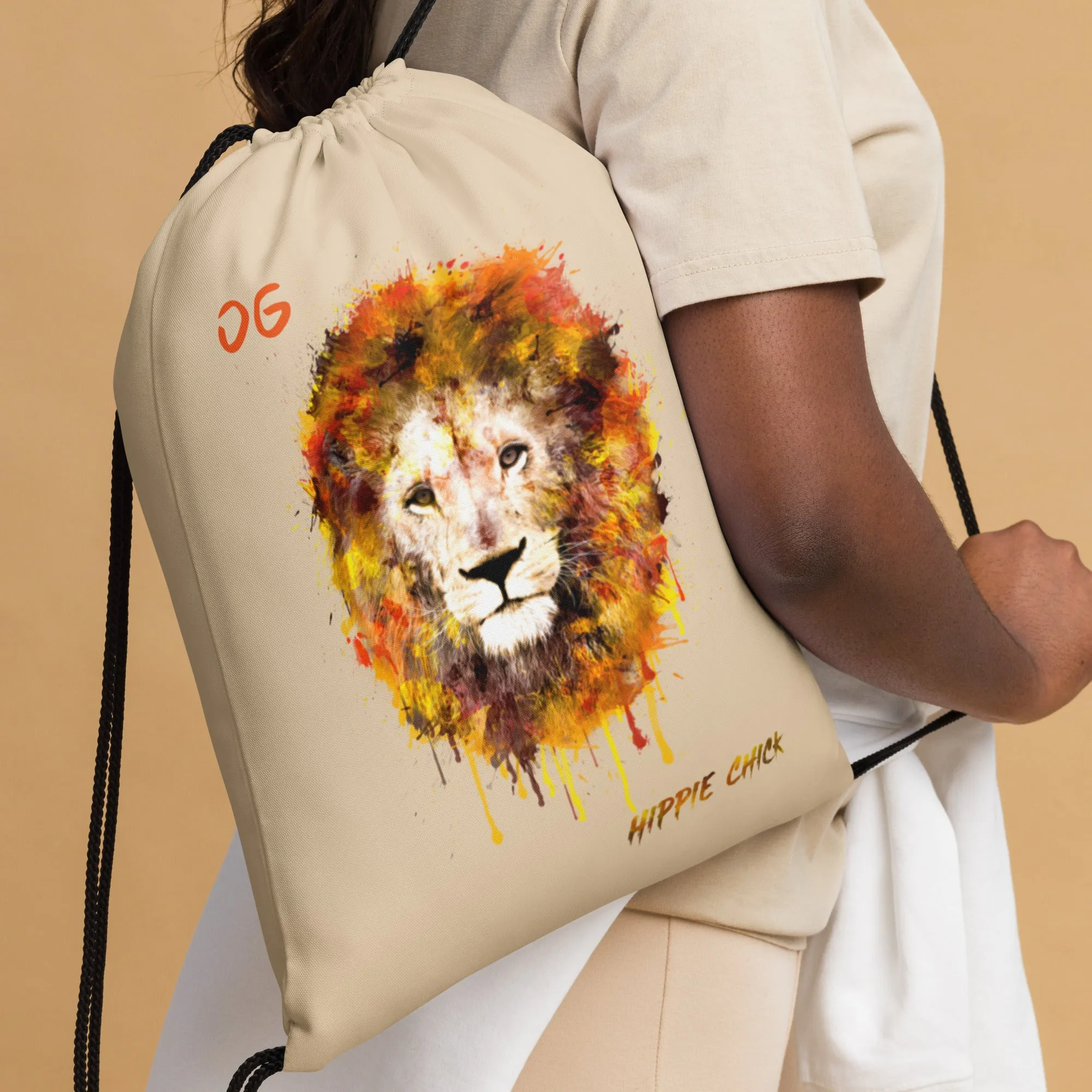 Beige Drawstring Bag