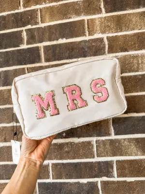 BEIGE "MRS" Large Zipper Pouch
