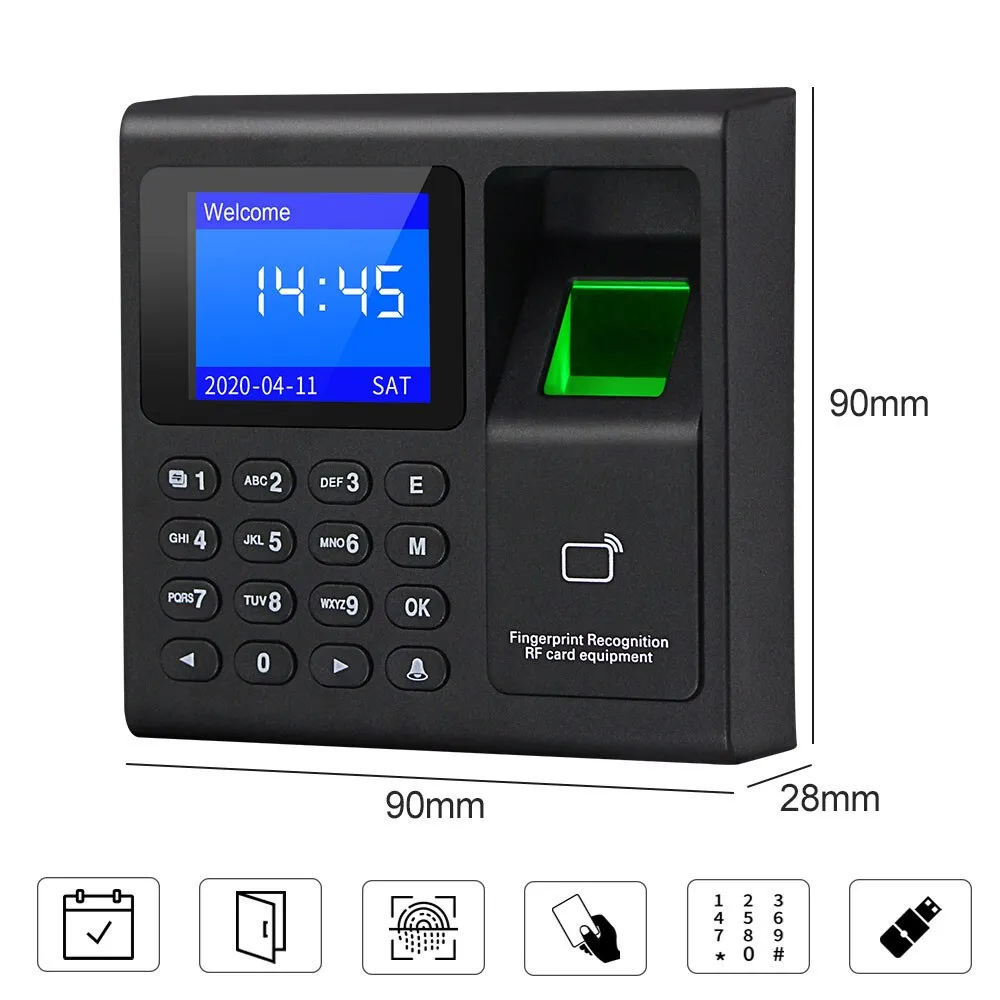 Biometric Fingerprint RFID Access Control Keypad System Electronic USB Time Clock Recorder Attendance Machine  10 Keyfobs Card