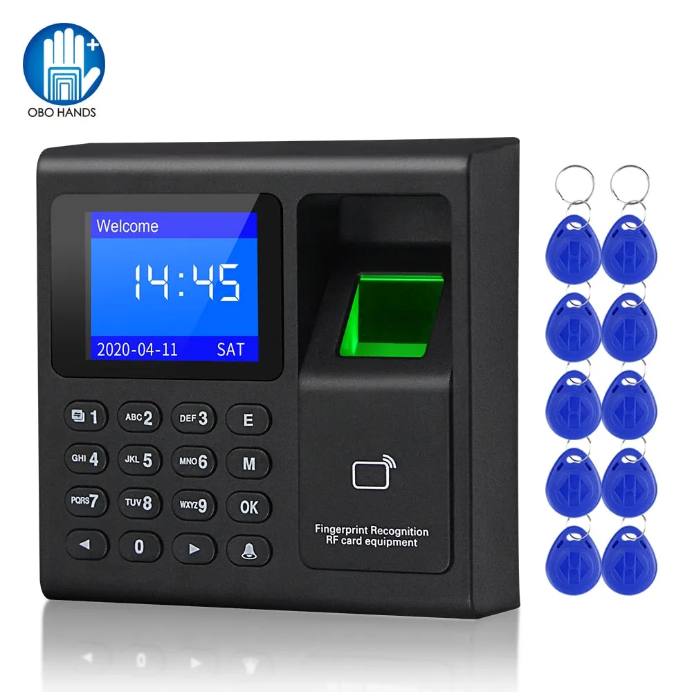 Biometric Fingerprint RFID Access Control Keypad System Electronic USB Time Clock Recorder Attendance Machine  10 Keyfobs Card