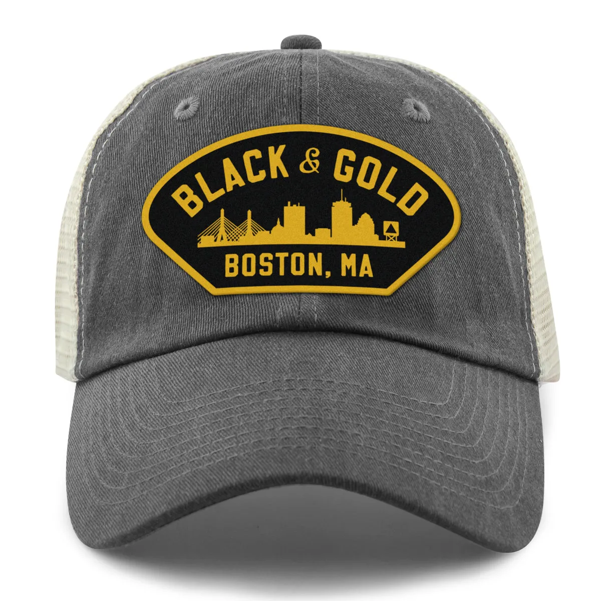 Black & Gold Boston Naval Patch Relaxed Trucker