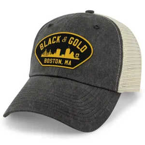 Black & Gold Boston Naval Patch Relaxed Trucker