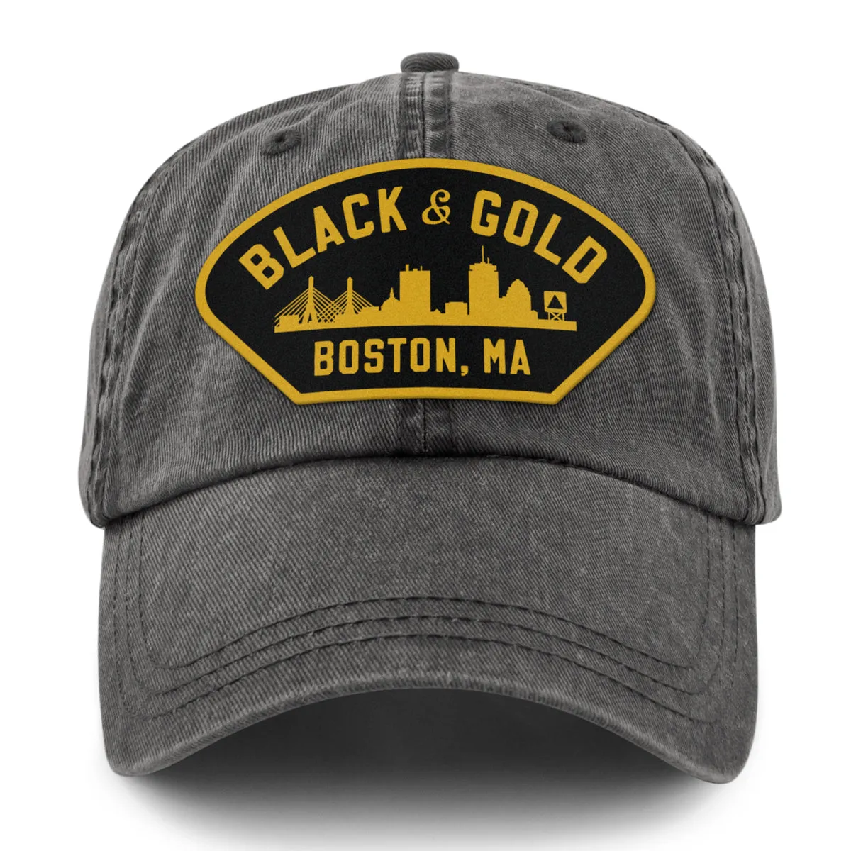 Black & Gold Boston Naval Patch Washed Dad Hat