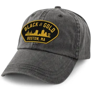 Black & Gold Boston Naval Patch Washed Dad Hat