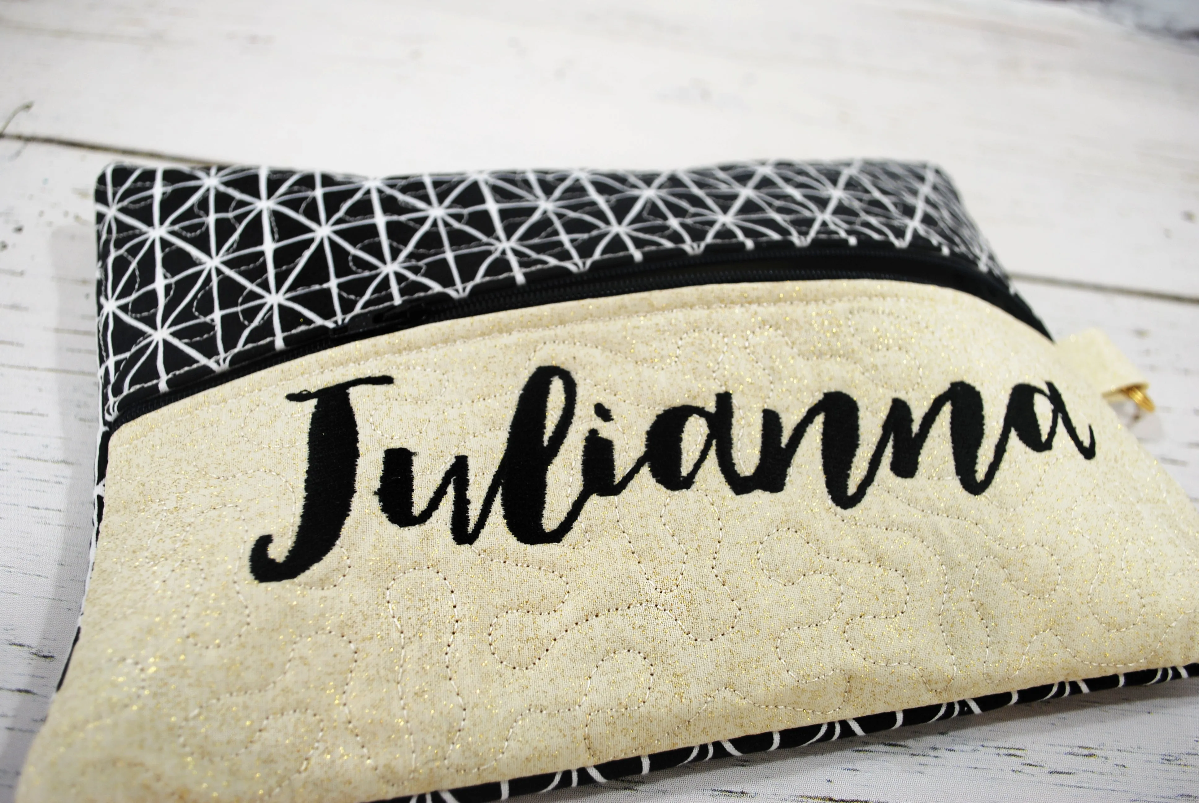 Black and Gold Personalized Quilted Pouch