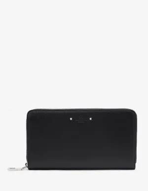 Black Leather Rockstud Zip Wallet