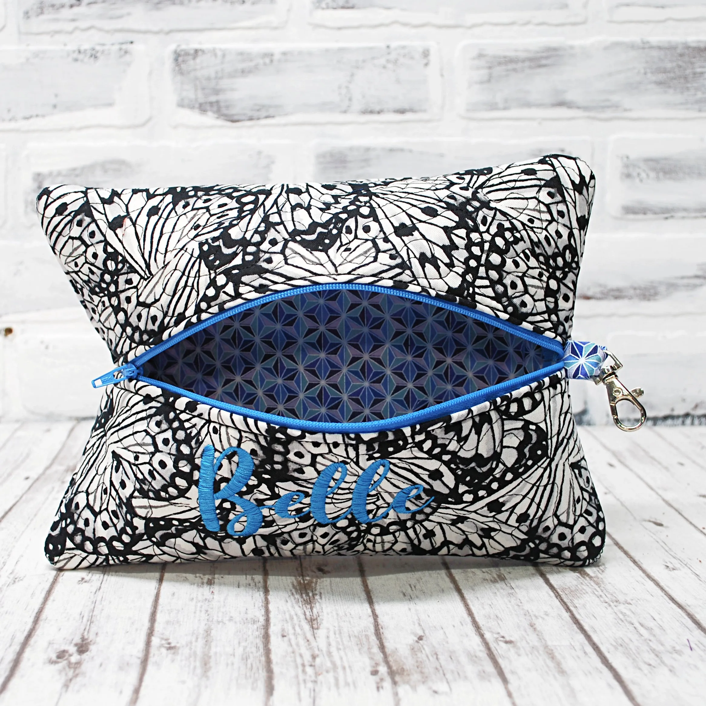 Black White Butterfly Personalized Quilted Pouch