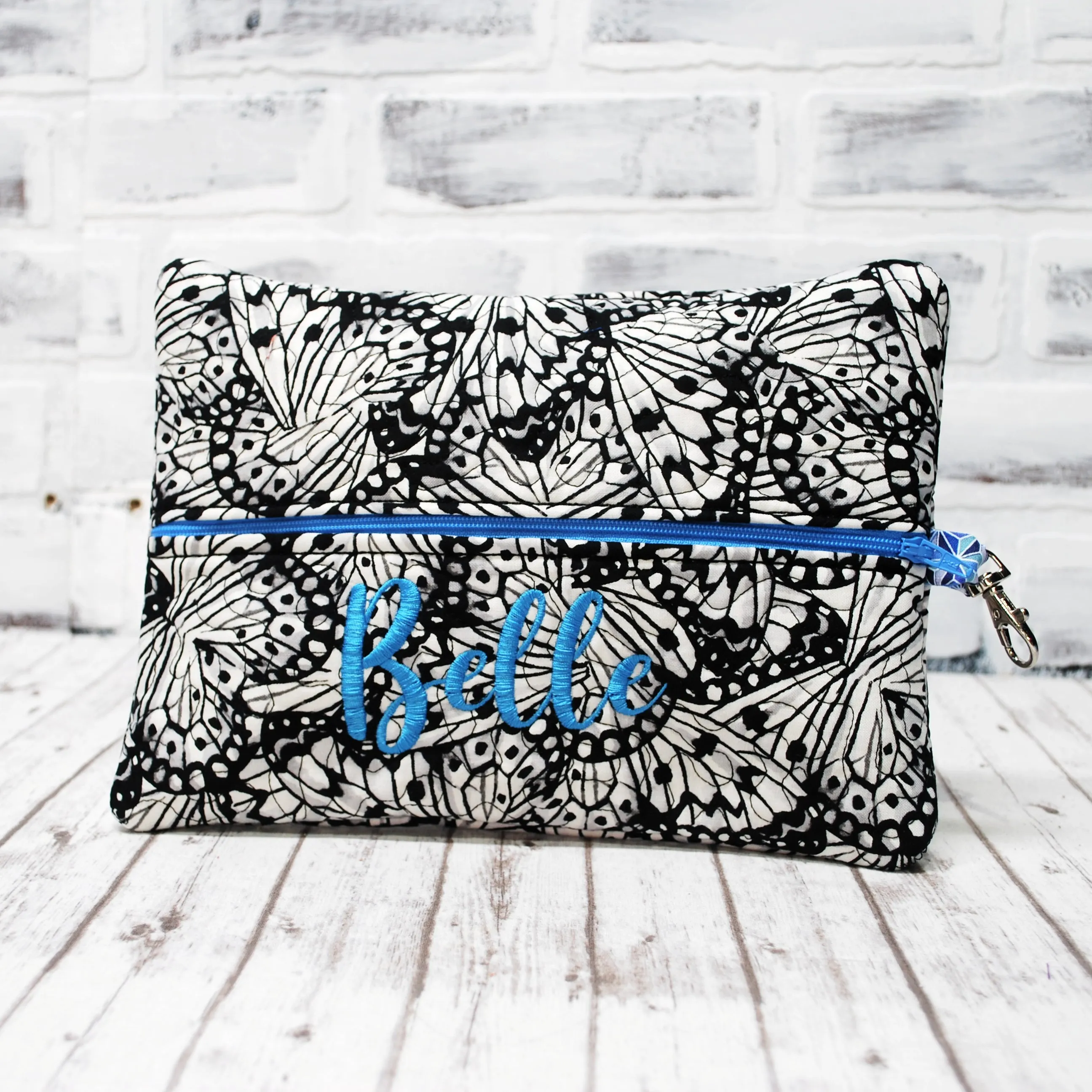 Black White Butterfly Personalized Quilted Pouch