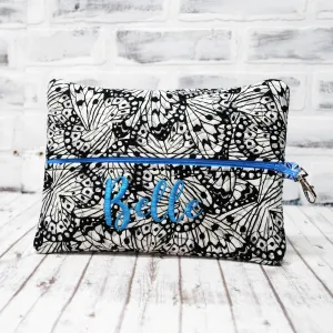 Black White Butterfly Personalized Quilted Pouch