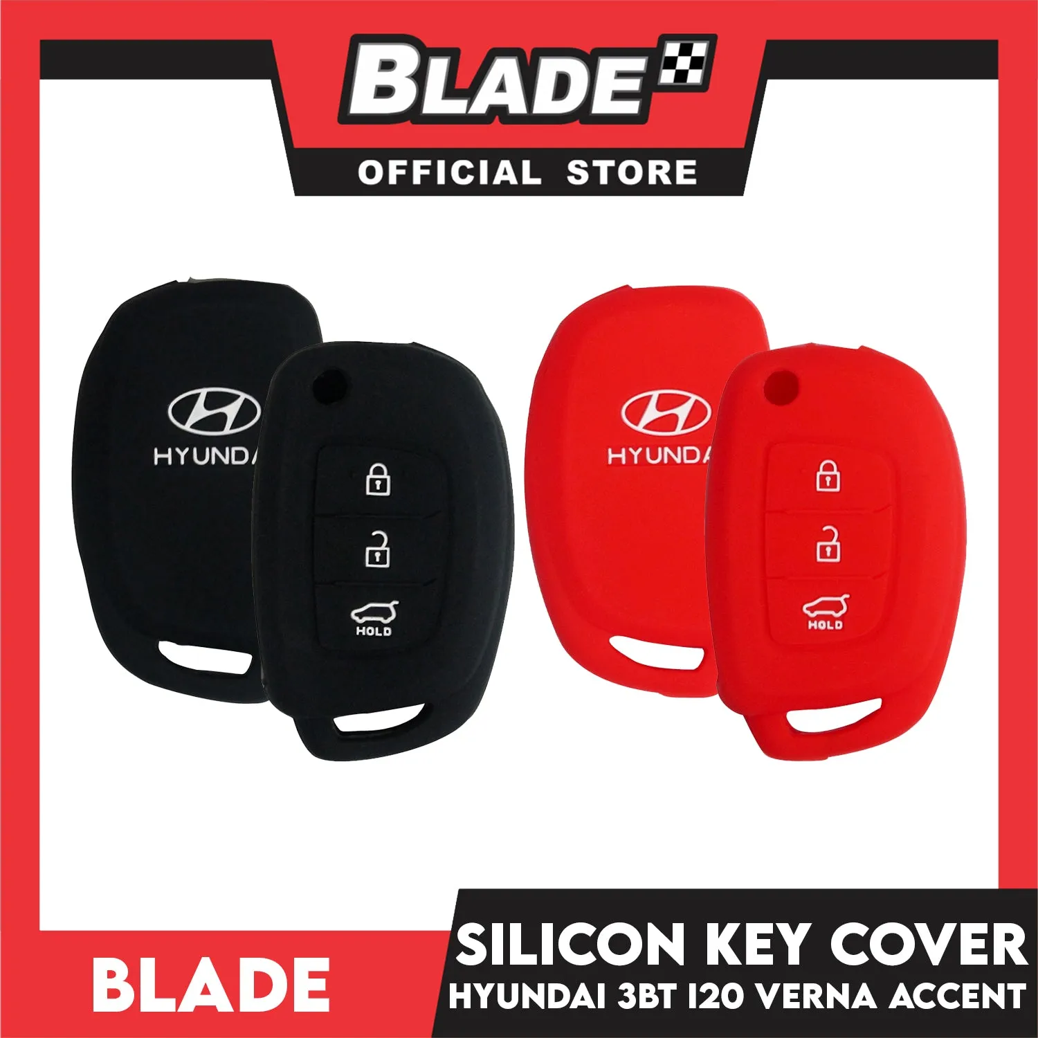 Blade Key Silicone Case Key Cover Hyundai 3 Button (Red, Black) for Hyundai Tucson Santa Fe i20 Creta Elantra