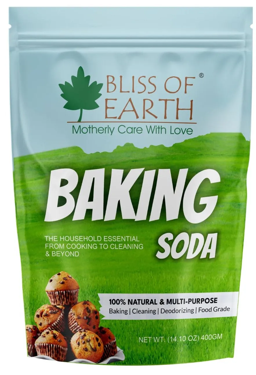 Bliss of Earth Baking Soda For Food & Cleaning Purpose, 400gm, Pure Sodium Bicarbonate for Baking, Cleaning, and Deodorizing, Food Grade, Non-GMO, Eco-Friendly