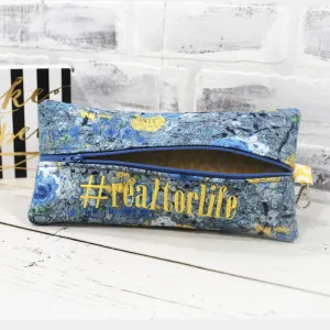 Blue and Yellow Floral Personalized Quilted Pouch
