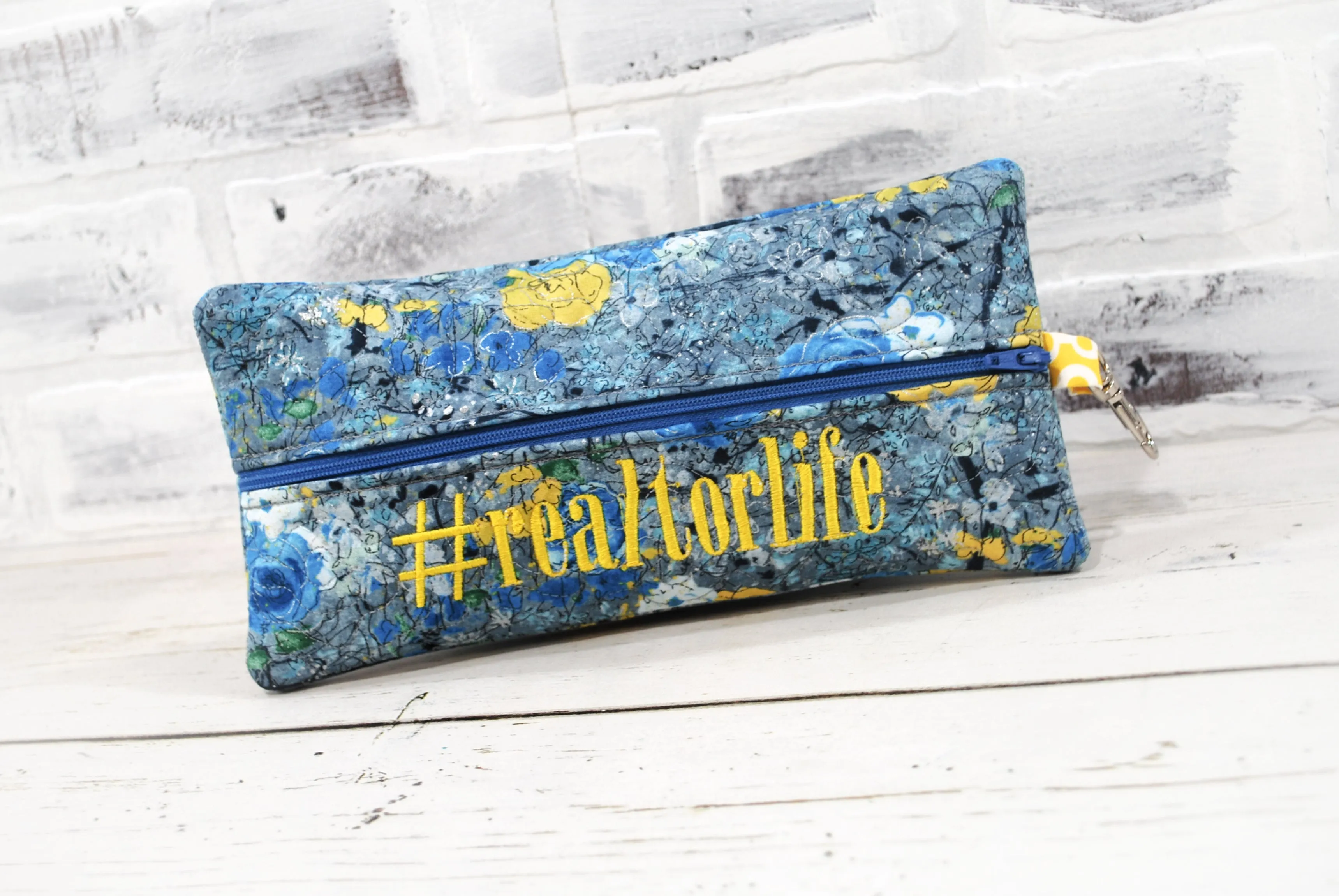 Blue and Yellow Floral Personalized Quilted Pouch