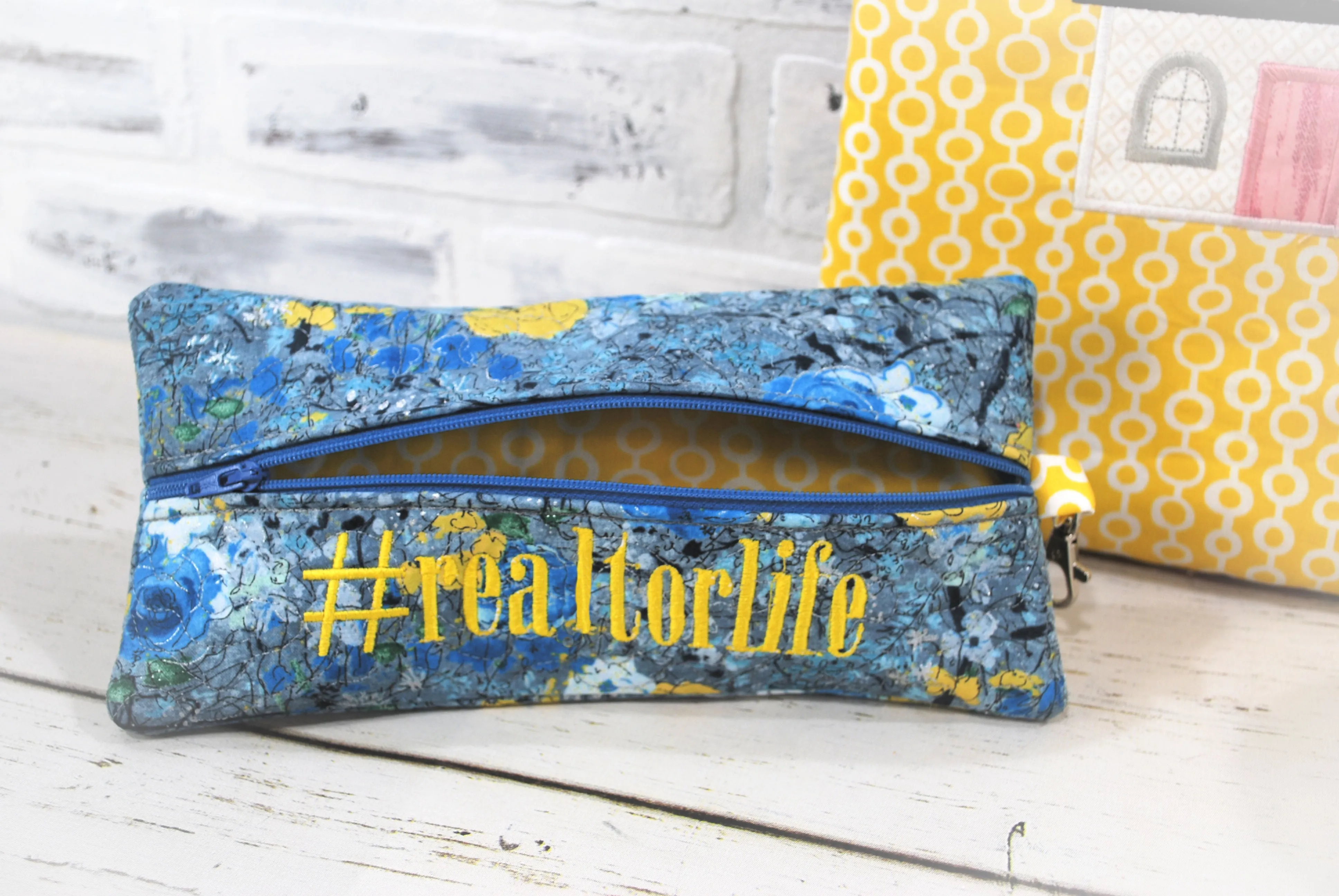 Blue and Yellow Floral Personalized Quilted Pouch
