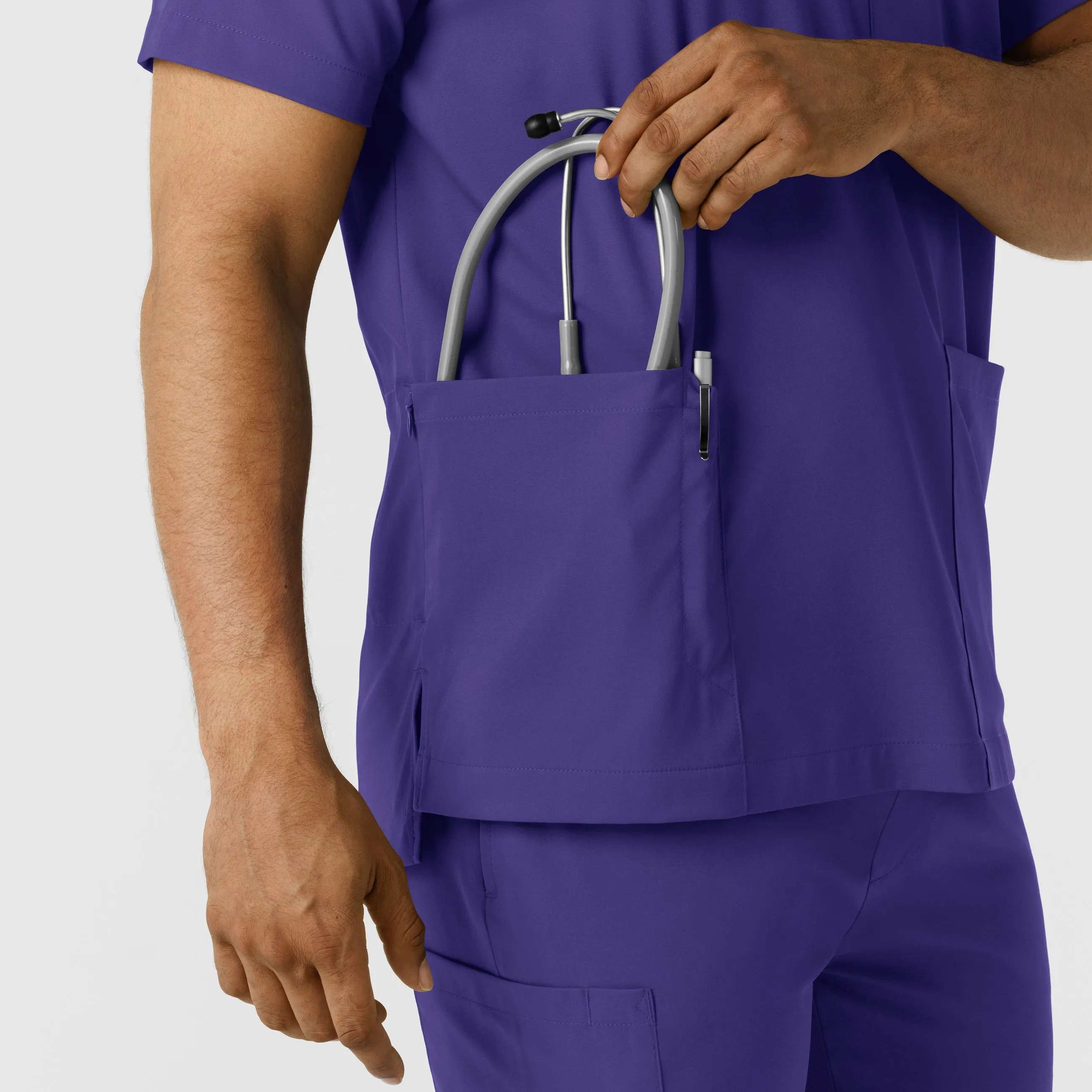 Boundless 6351 Men's Multi Pocket V-Neck Scrub Top Grape