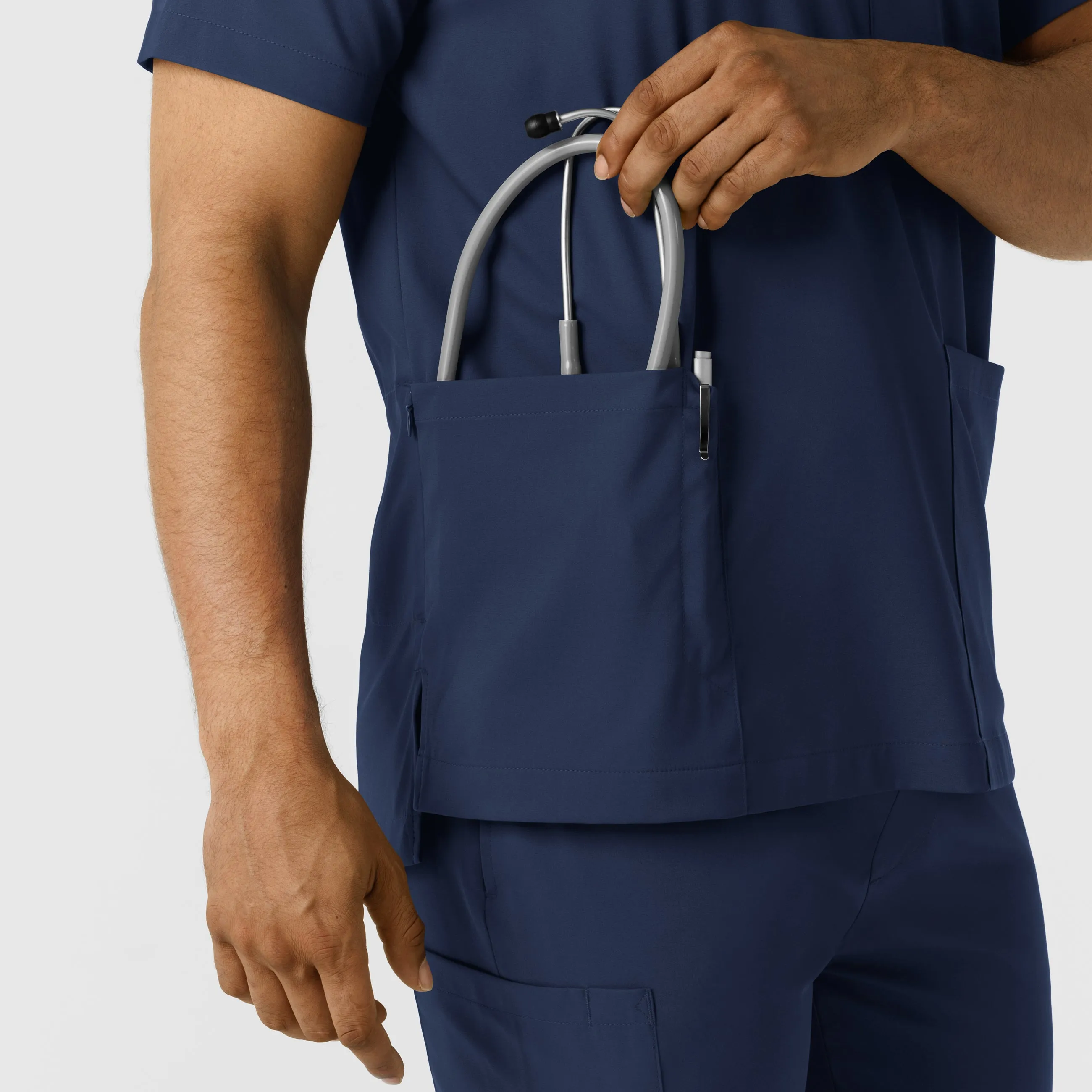 Boundless 6351 Men's Multi Pocket V-Neck Scrub Top Navy