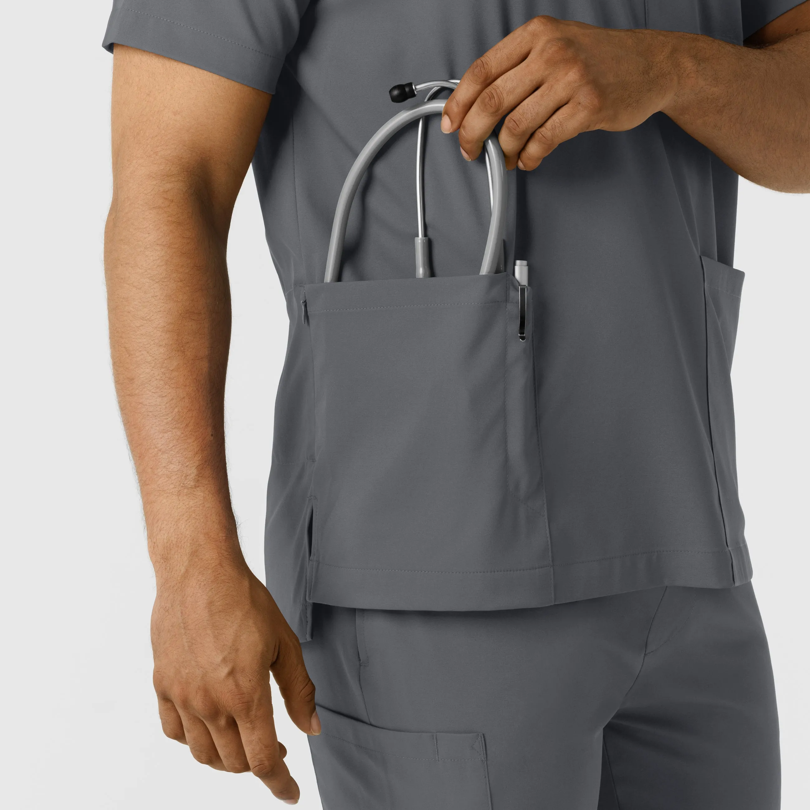 Boundless 6351 Men's Multi Pocket V-Neck Scrub Top Pewter