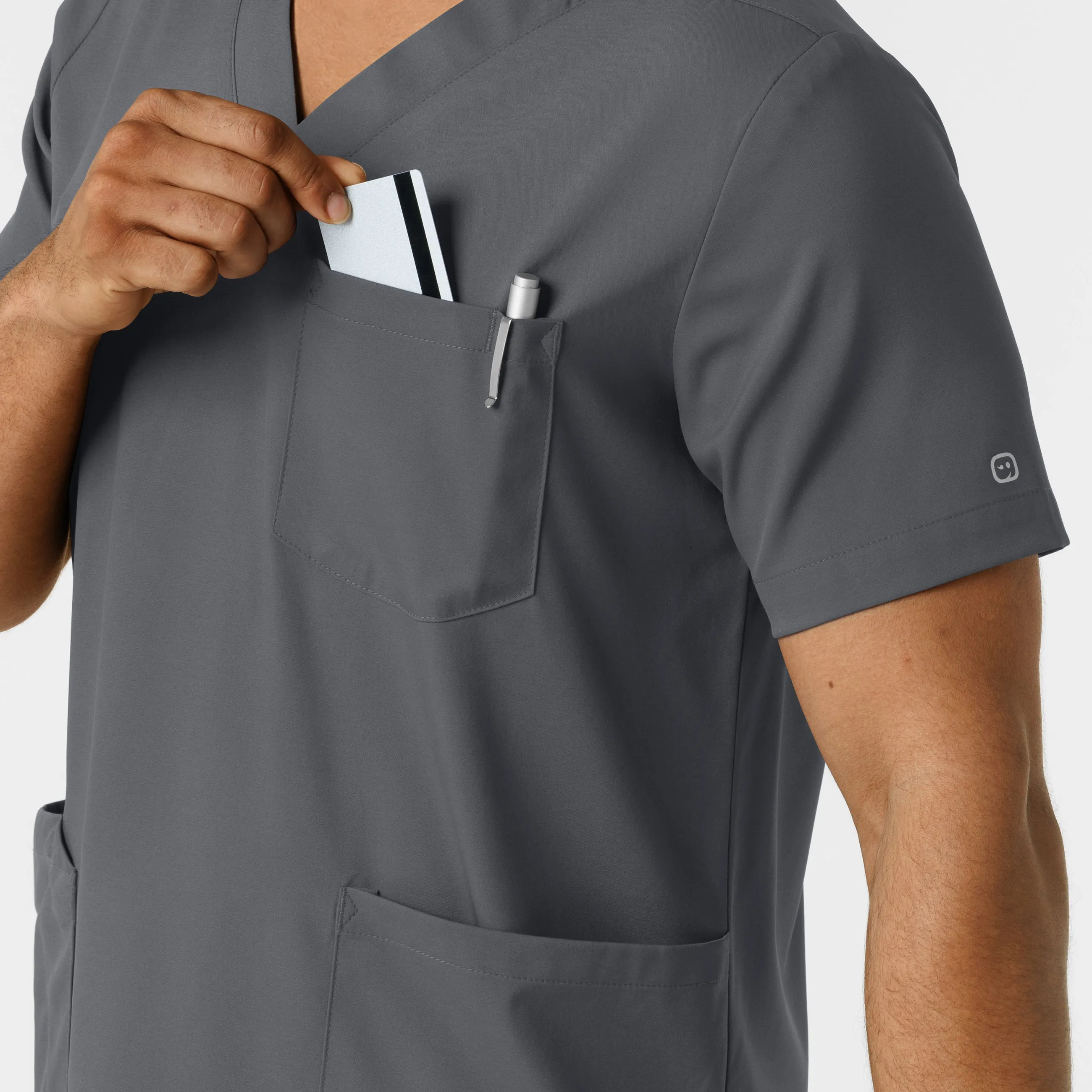 Boundless 6351 Men's Multi Pocket V-Neck Scrub Top Pewter