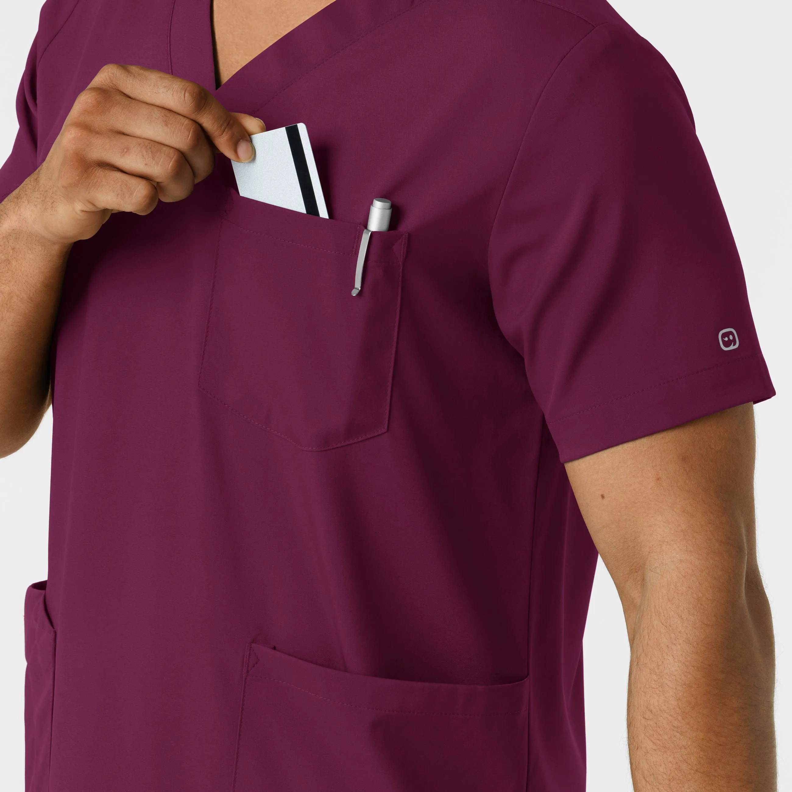 Boundless 6351 Men's Multi Pocket V-Neck Scrub Top Wine