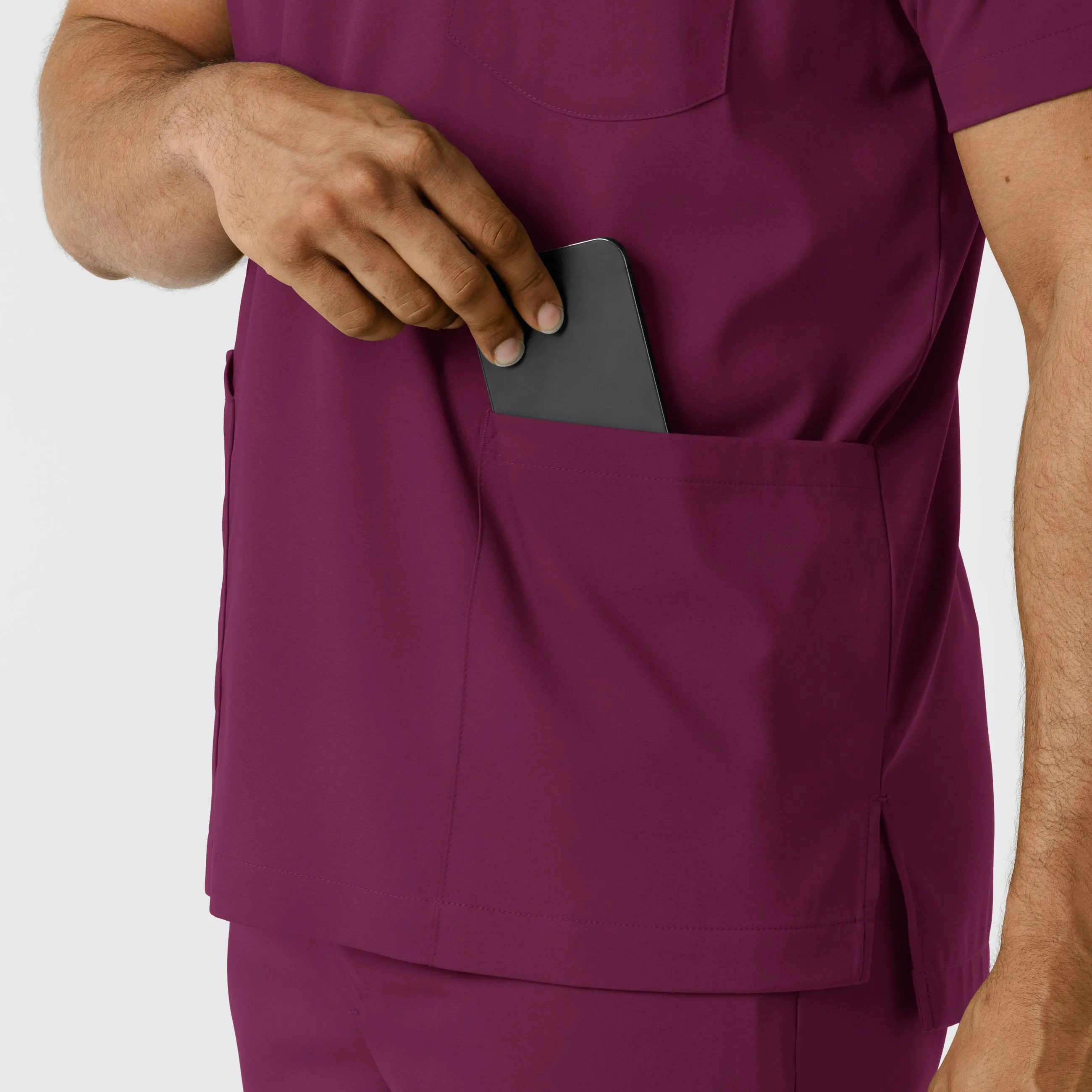 Boundless 6351 Men's Multi Pocket V-Neck Scrub Top Wine
