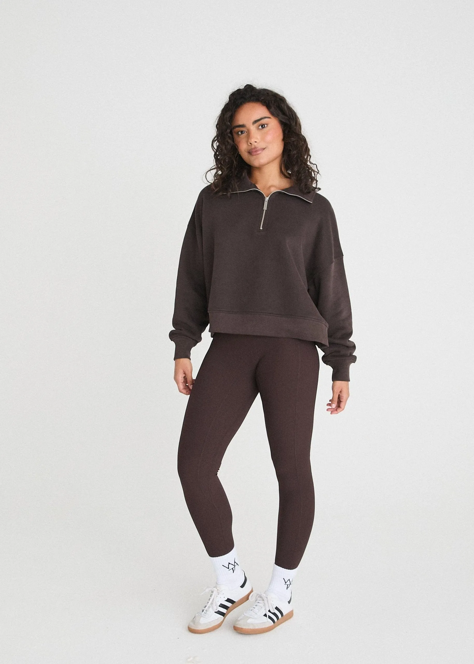 BOXY QUARTER ZIP SWEATSHIRT - BITTER CHOC