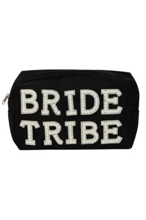 bride tribe cosmetic case - black