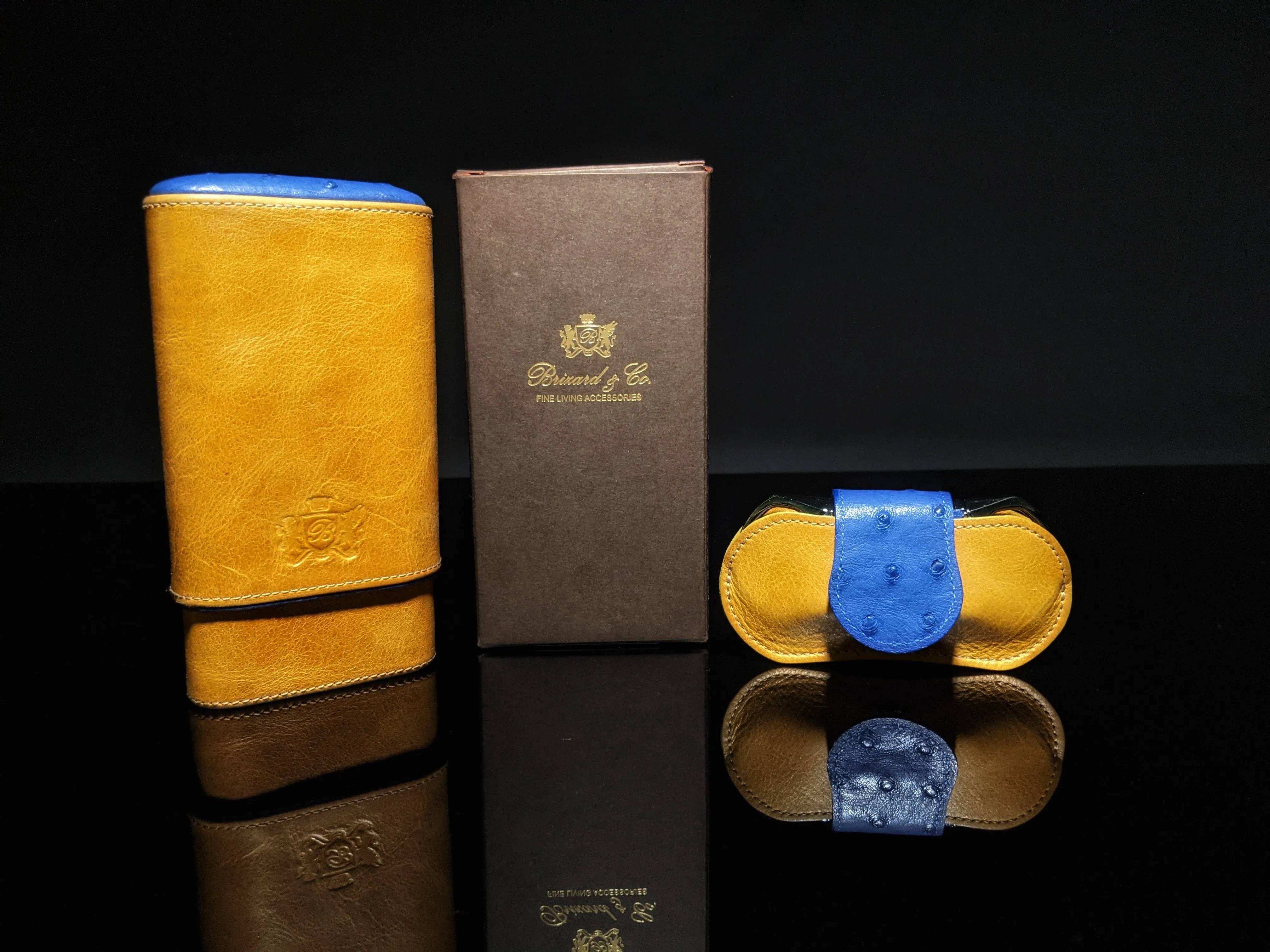 Brizard and Co Blue Ostrich and Camel Color Leather Case and V-Cutter