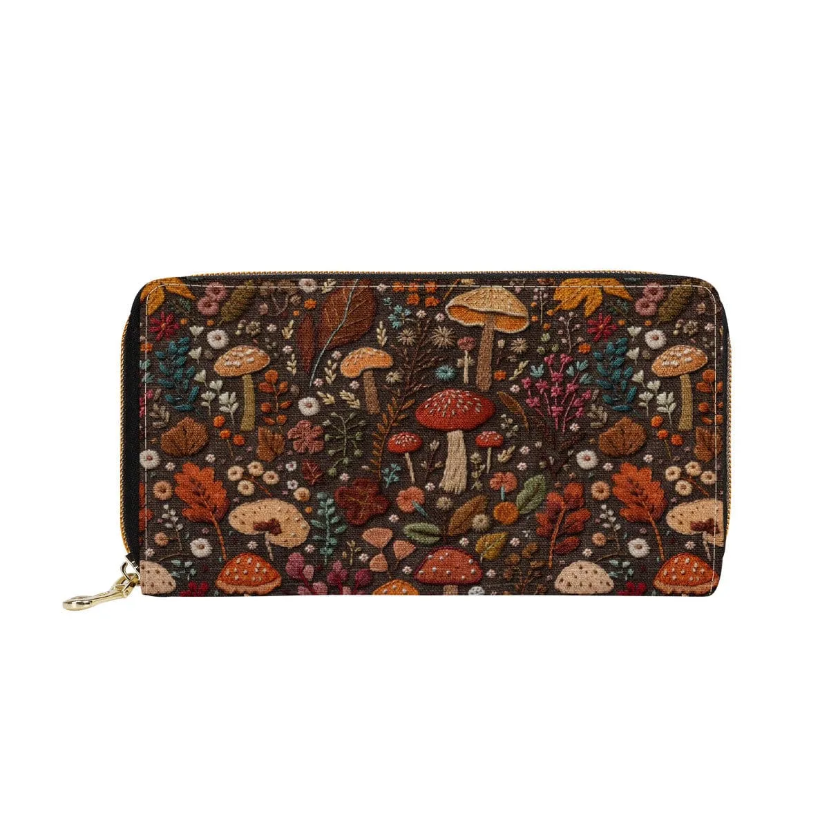 Brown Mushrooms Zip-Around Wallet