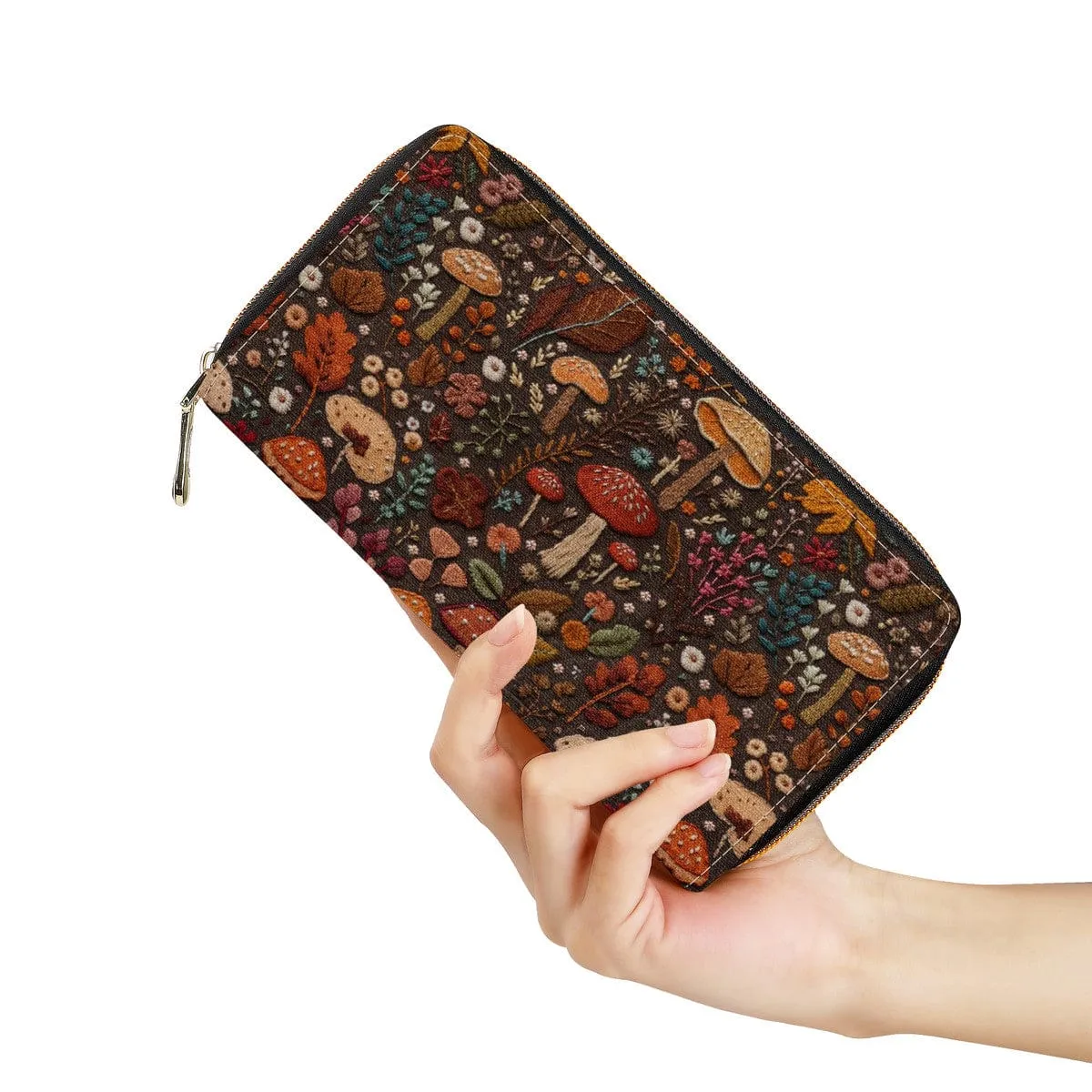 Brown Mushrooms Zip-Around Wallet
