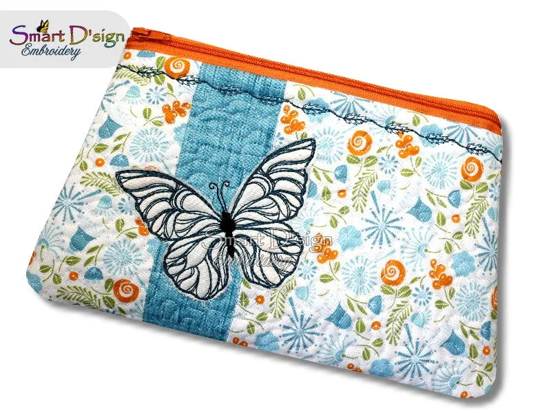 BUTTERFLY PATCHWORK - ITH QUILT ZIPPER BAG