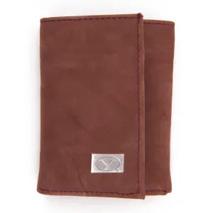 BYU Cougars Brown Tri Fold Leather Wallet