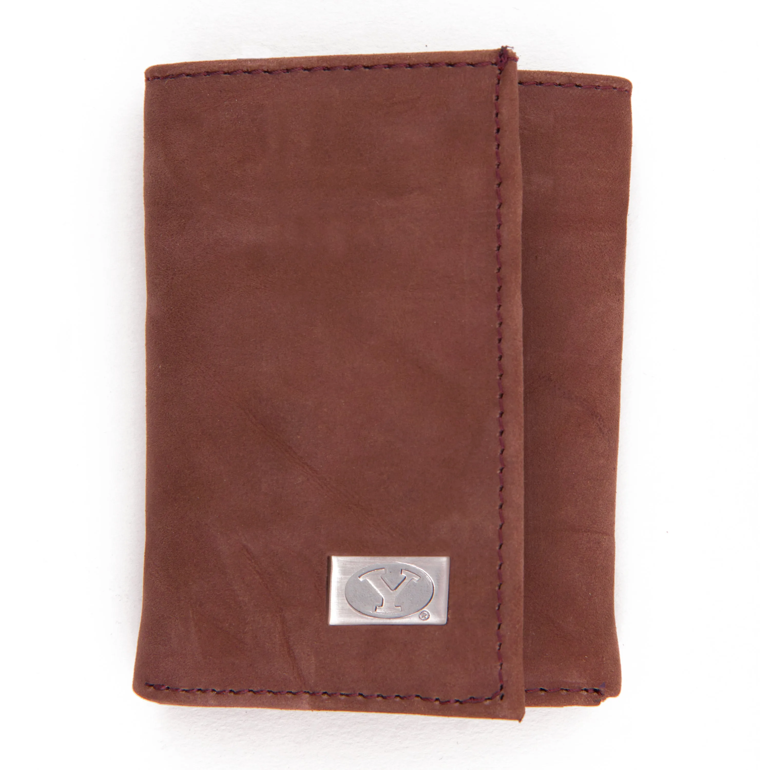 BYU Cougars Brown Tri Fold Leather Wallet