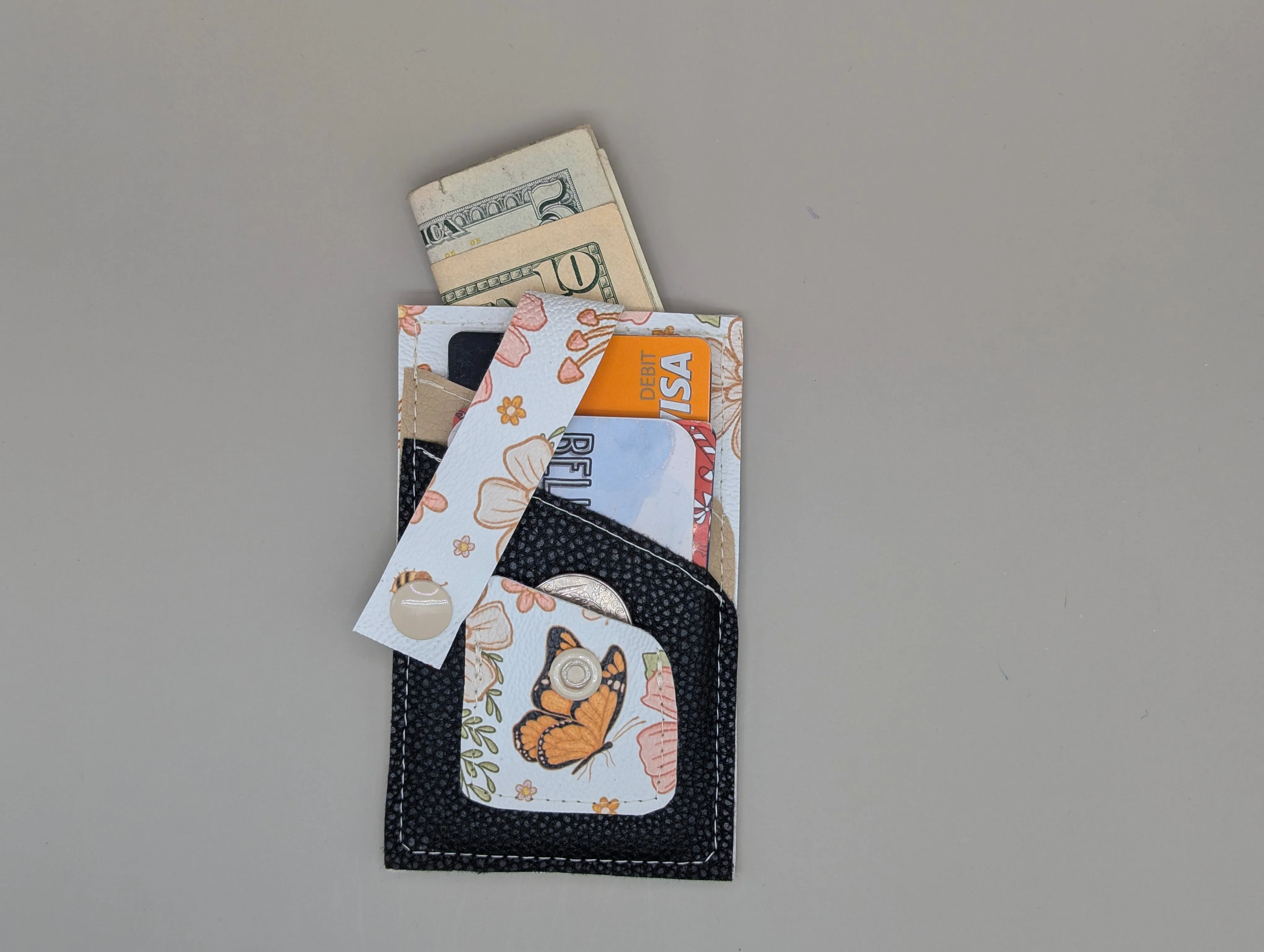 Card wallet /w coin pocket- Floral Butterfly