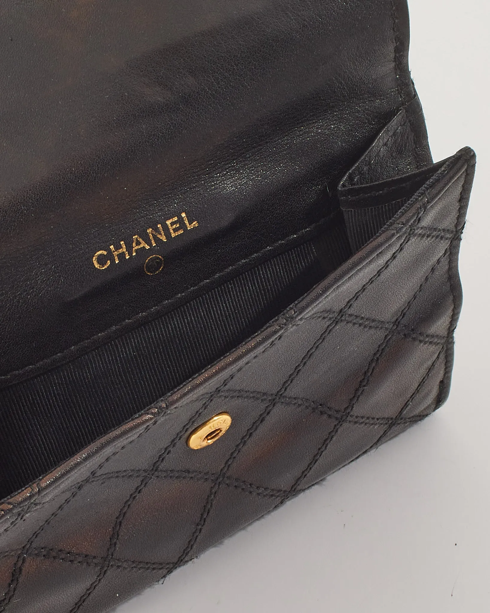 Chanel Black Lambskin Leather Square Wallet