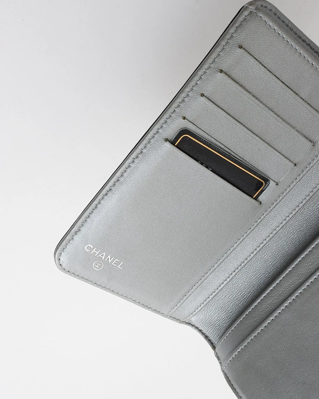 Chanel Black Leather Camelia Pattern Wallet