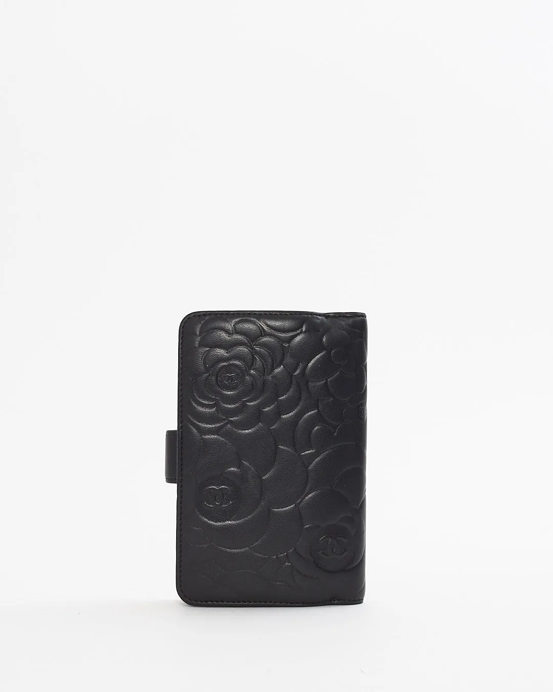 Chanel Black Leather Camelia Pattern Wallet