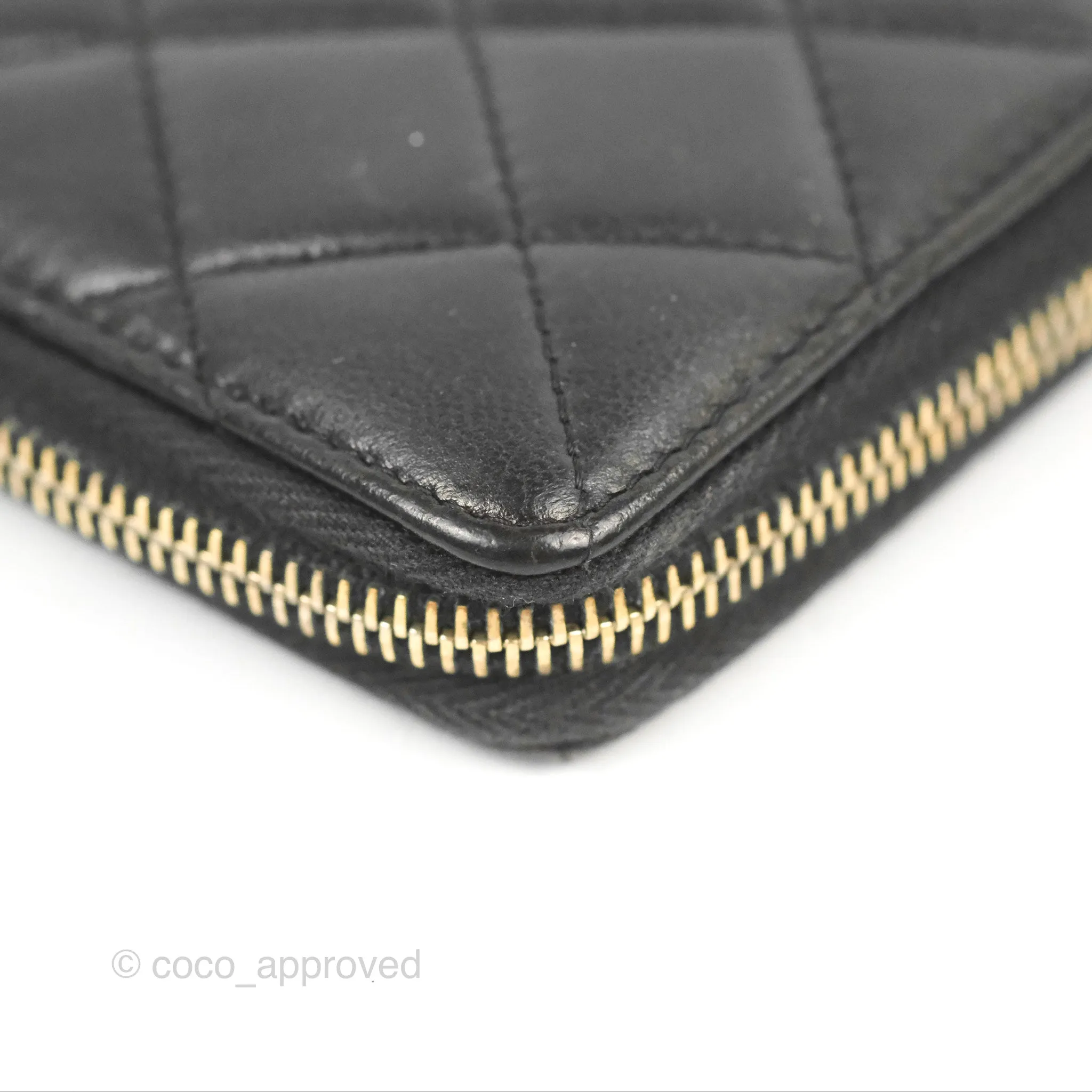Chanel Zip Around Organiser Wallet Black Lambskin Gold Hardware