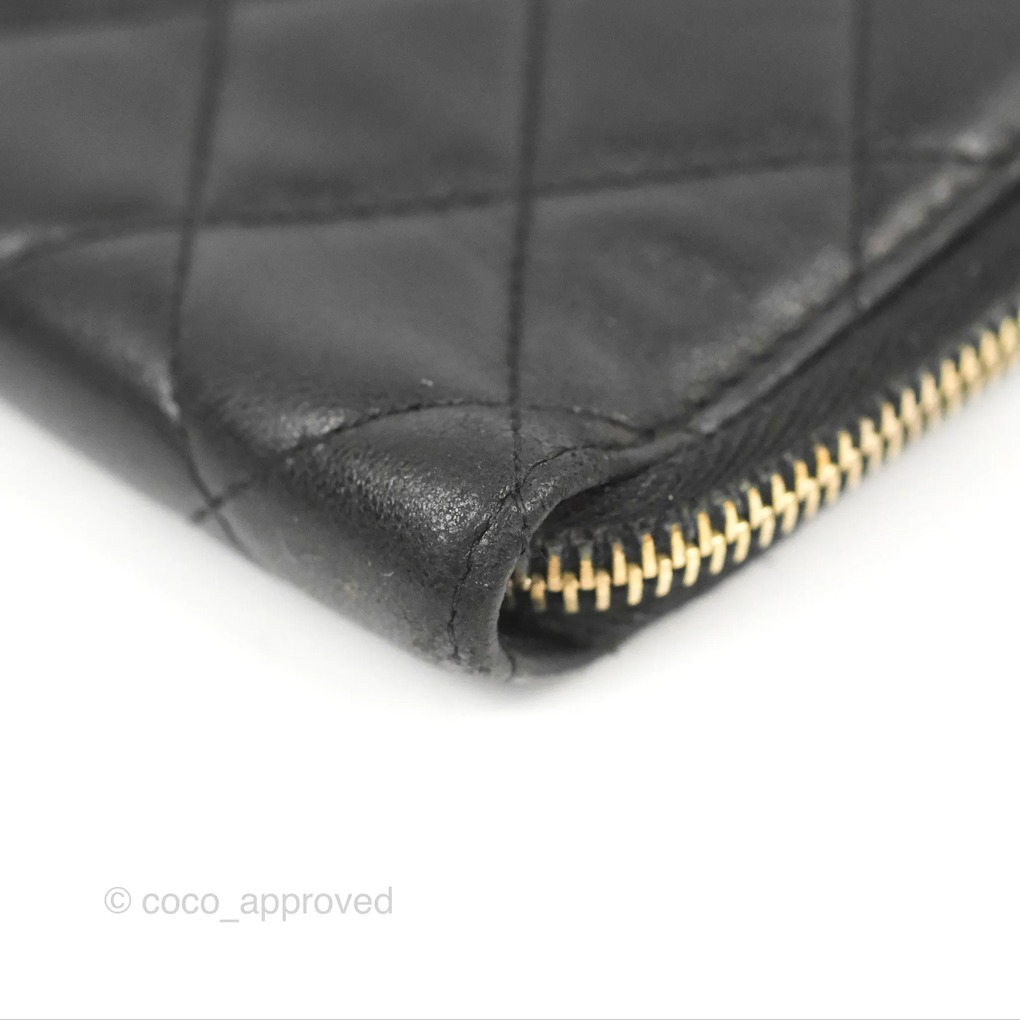 Chanel Zip Around Organiser Wallet Black Lambskin Gold Hardware