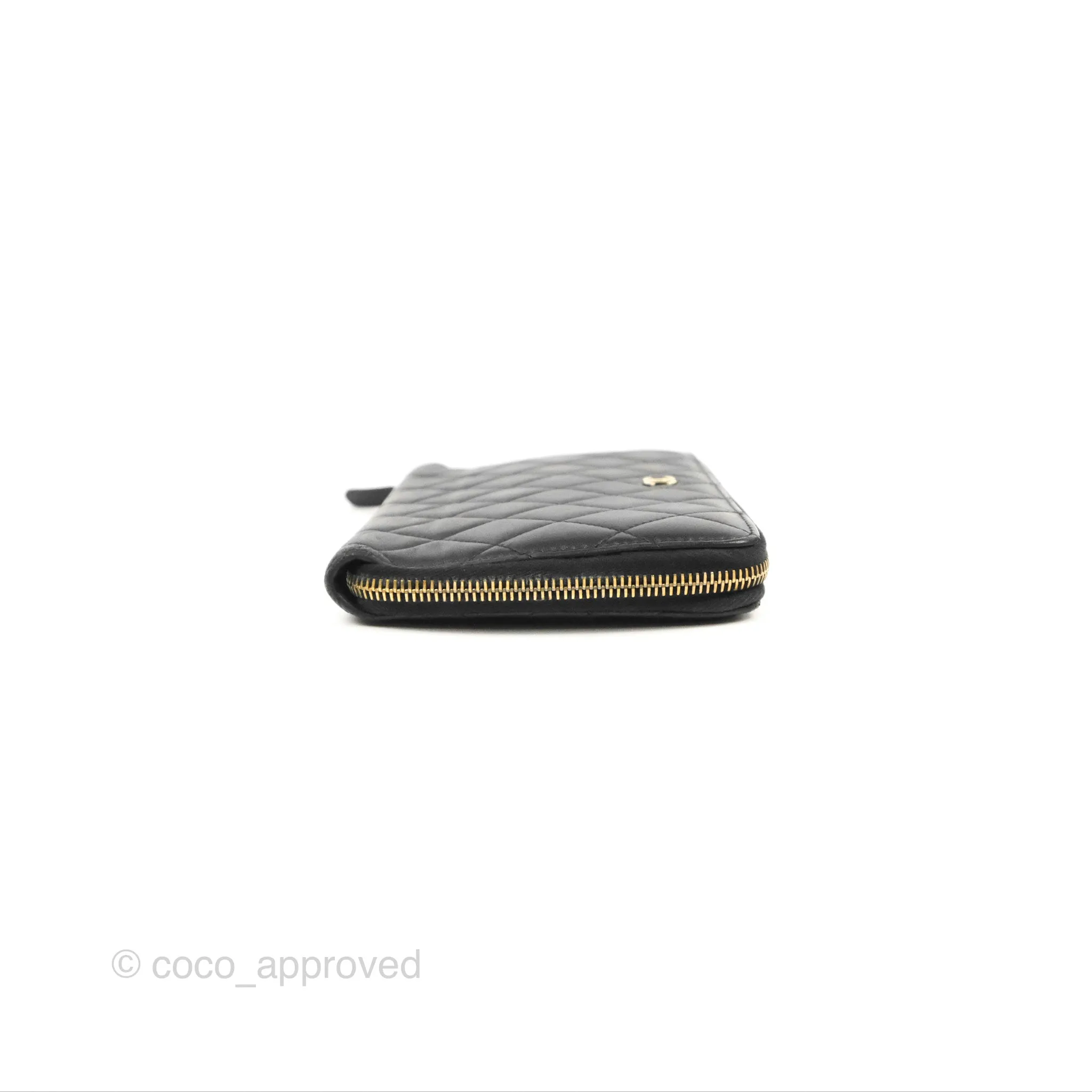 Chanel Zip Around Organiser Wallet Black Lambskin Gold Hardware