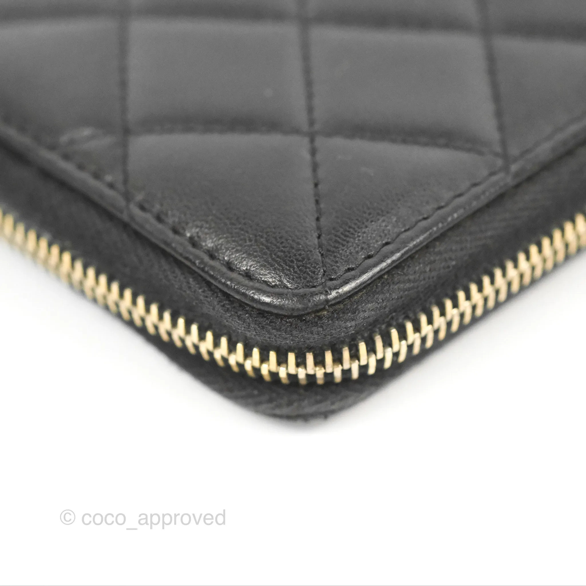 Chanel Zip Around Organiser Wallet Black Lambskin Gold Hardware