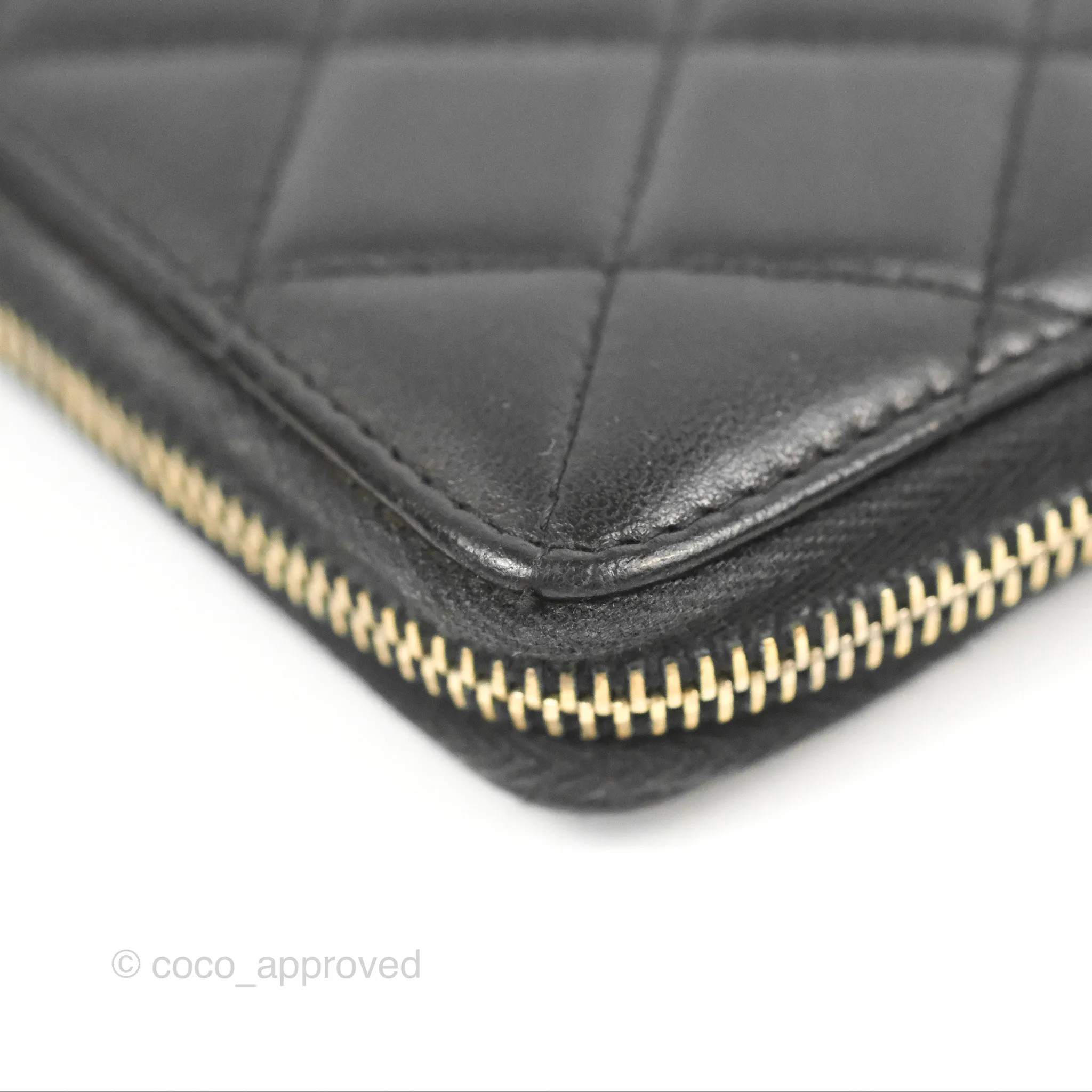 Chanel Zip Around Organiser Wallet Black Lambskin Gold Hardware