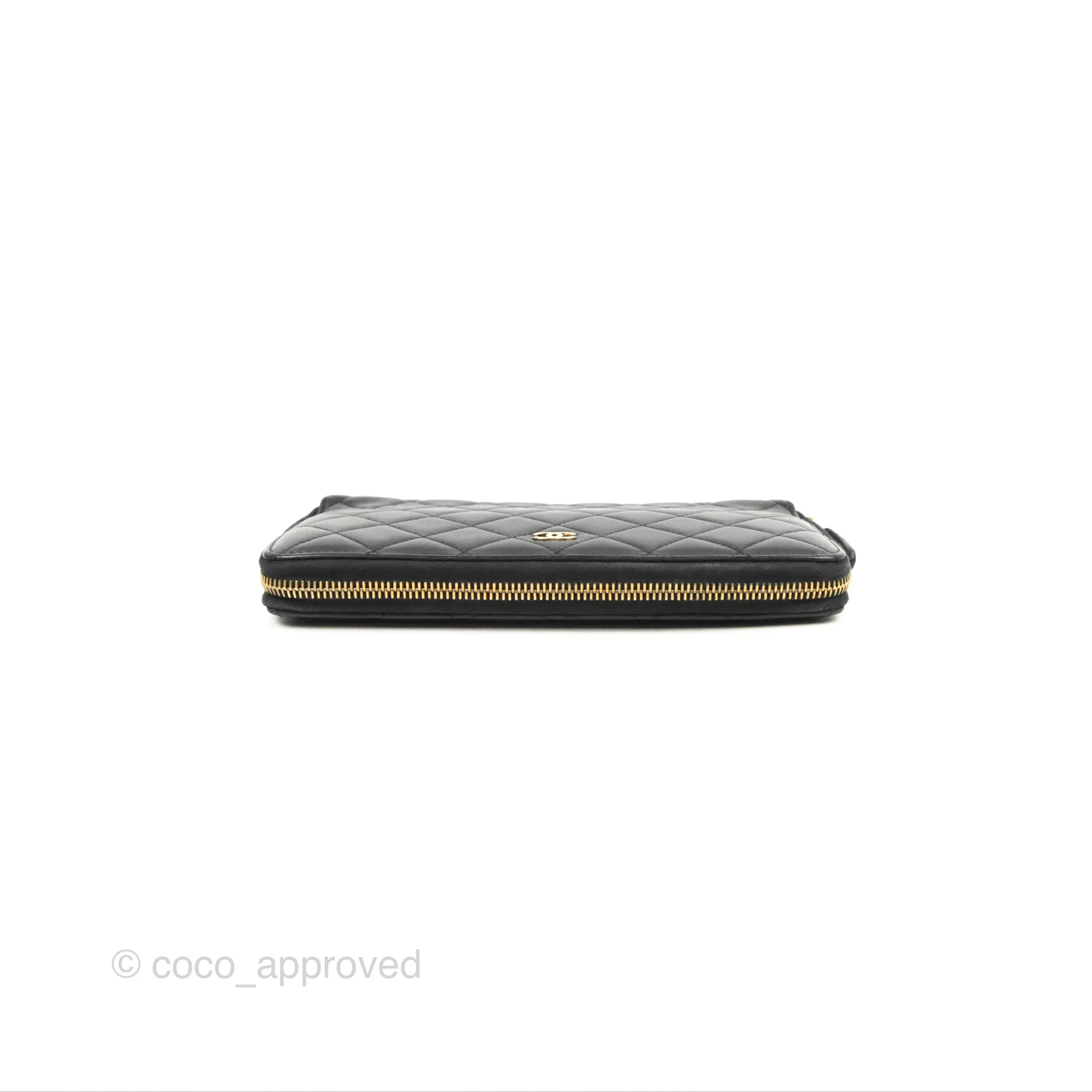 Chanel Zip Around Organiser Wallet Black Lambskin Gold Hardware